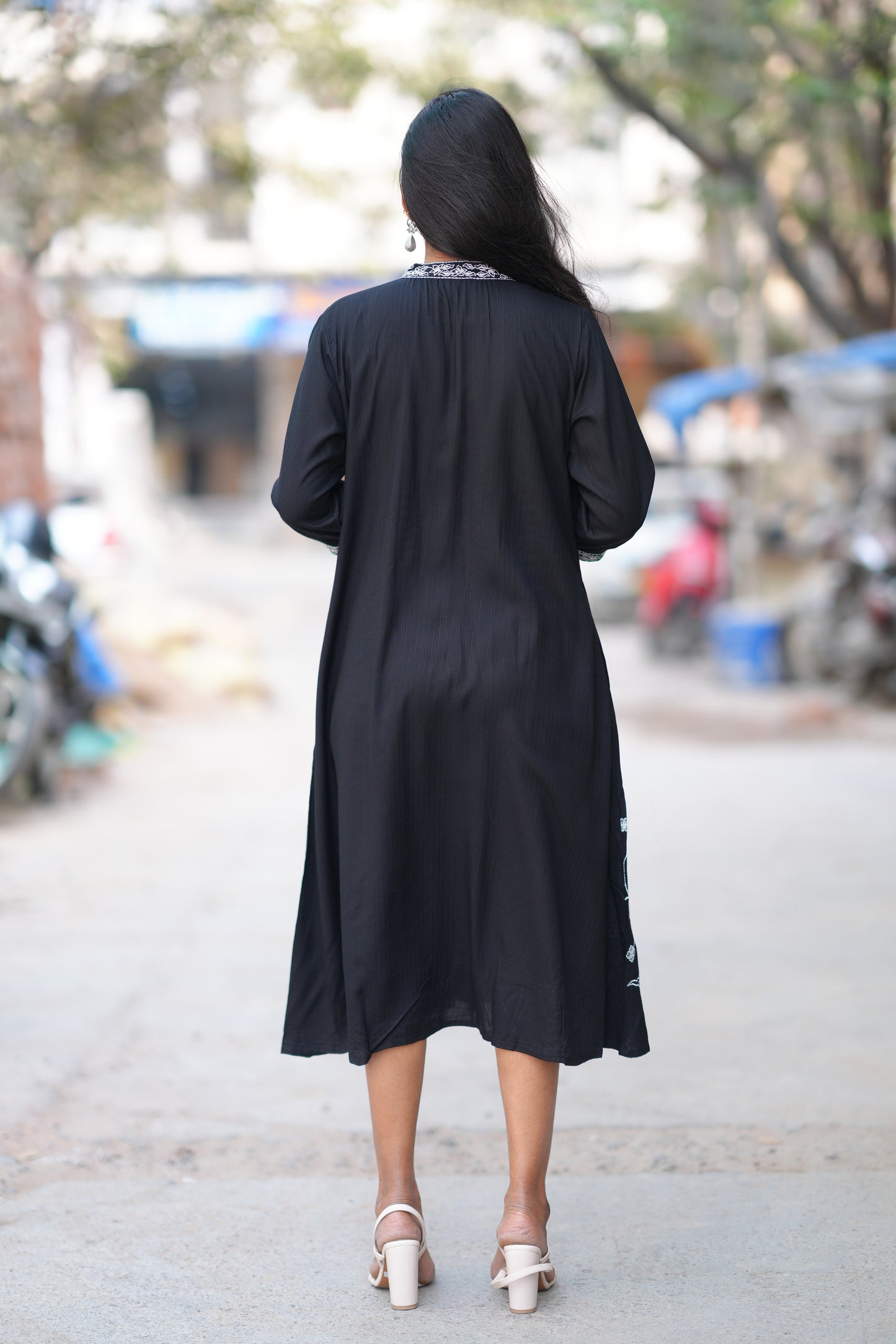 Black Color Mul Cotton Frock With Embroidery Work and Complete Lining