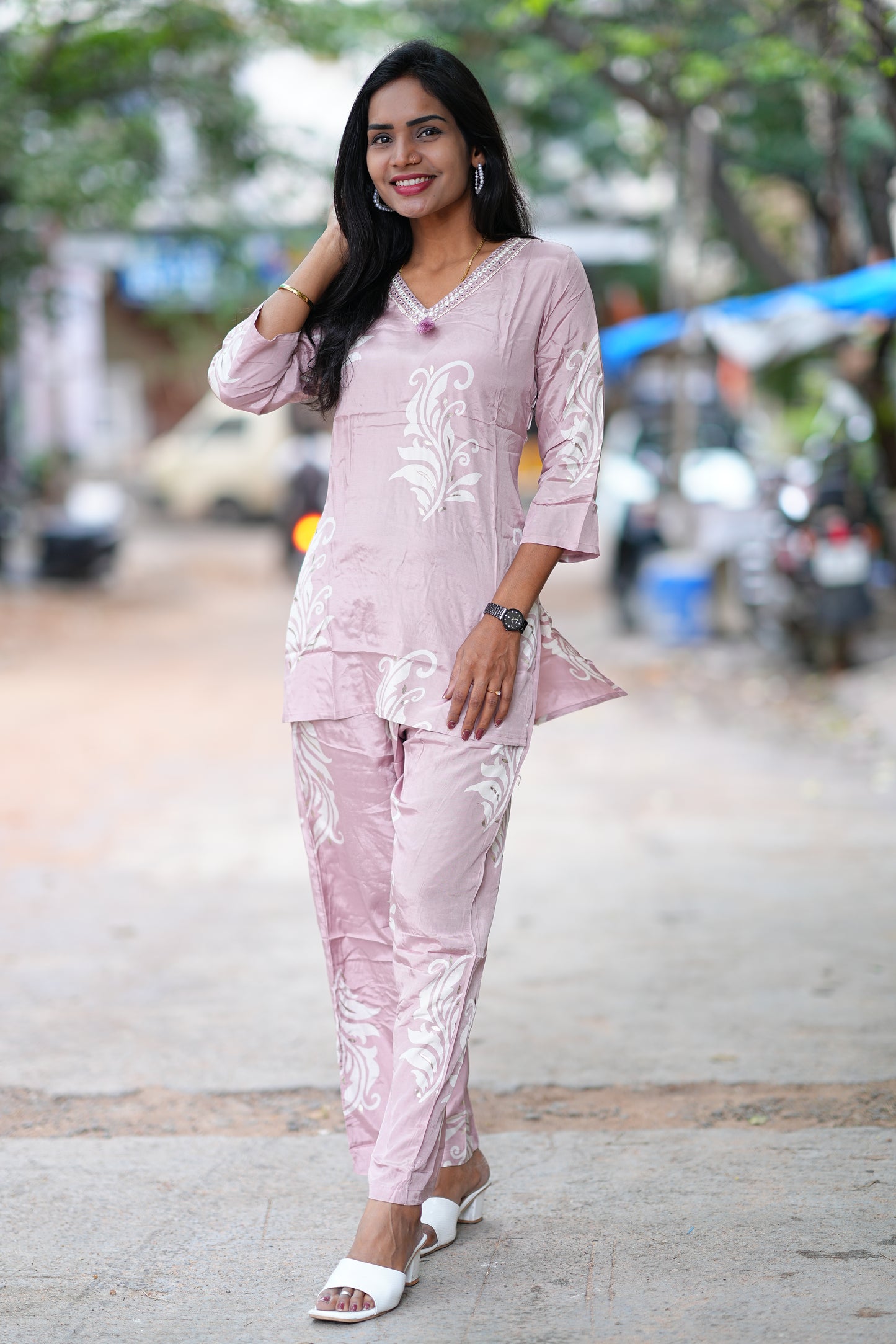 Dusty Pink Color Pure Muslin Designer Wear Cordset