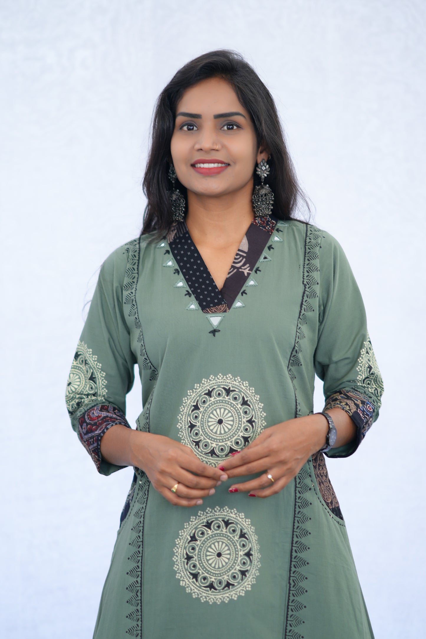 Sage Green Jaipur cotton Cord Set With Block Print With Palazzo Pants