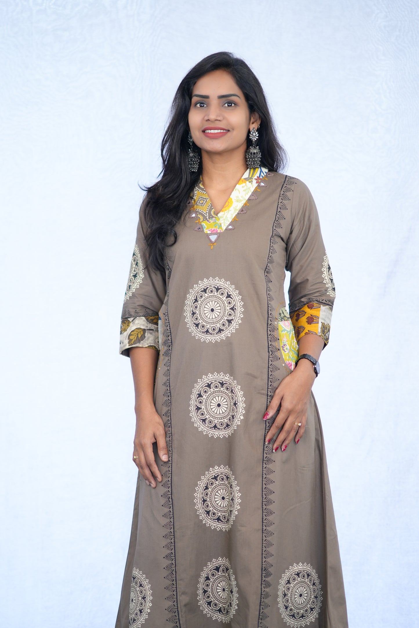 Coffee Brown Jaipur cotton Cord Set With Block Print With Palazzo Pants