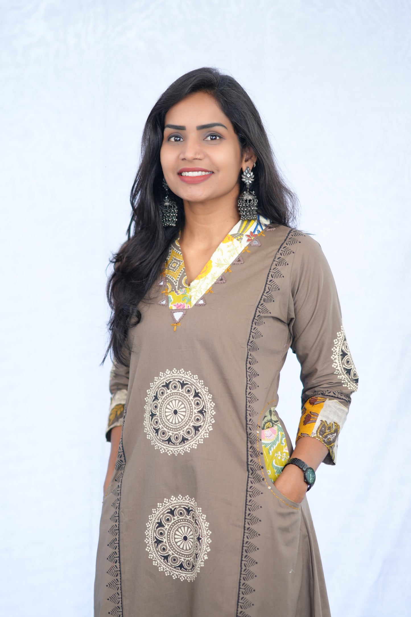 Coffee Brown Jaipur cotton Cord Set With Block Print With Palazzo Pants