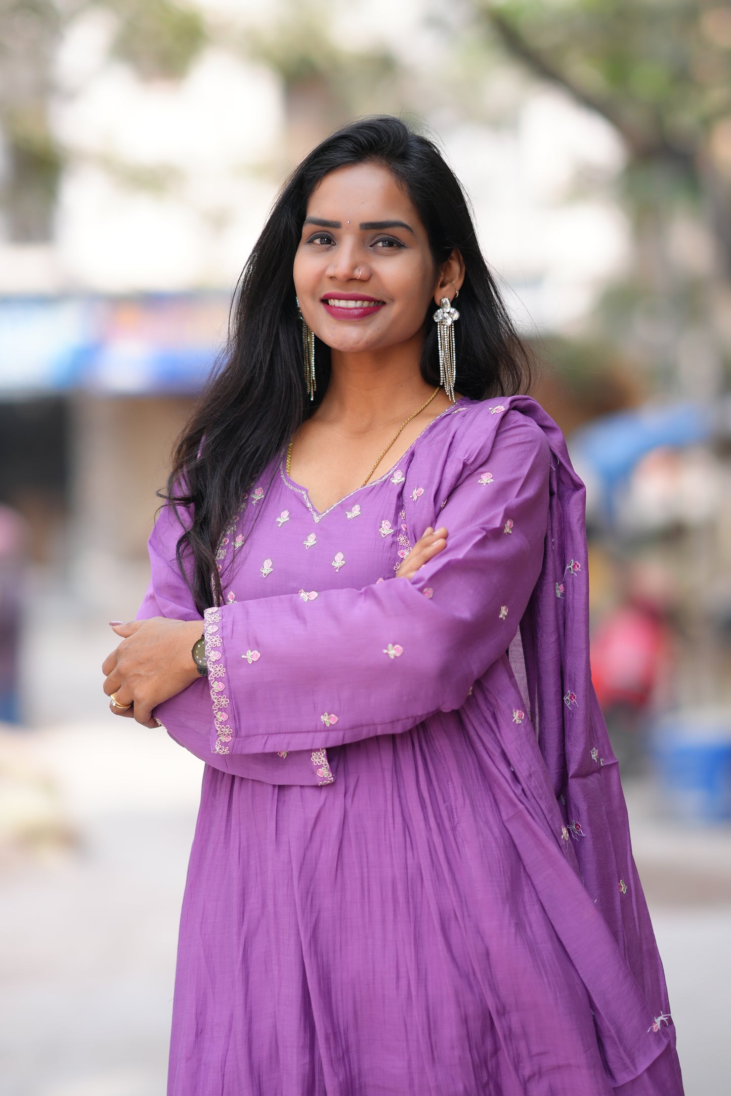 Purple Color Mul Chanderi Designer 3 Piece Set With Lining