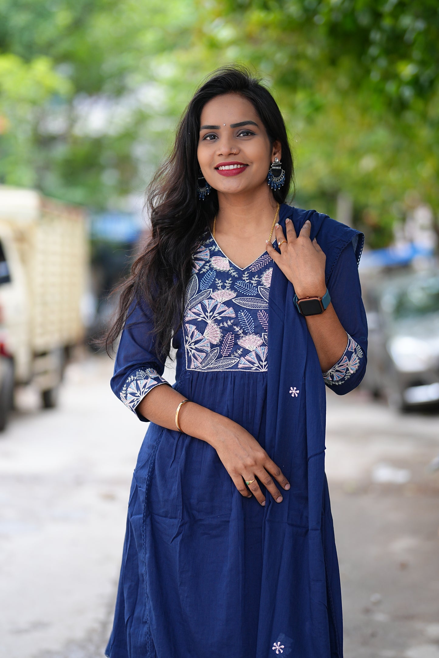 Blue Color Pure Mul Mul Cotton Anarkali 3 Piece Set With Complete Lining