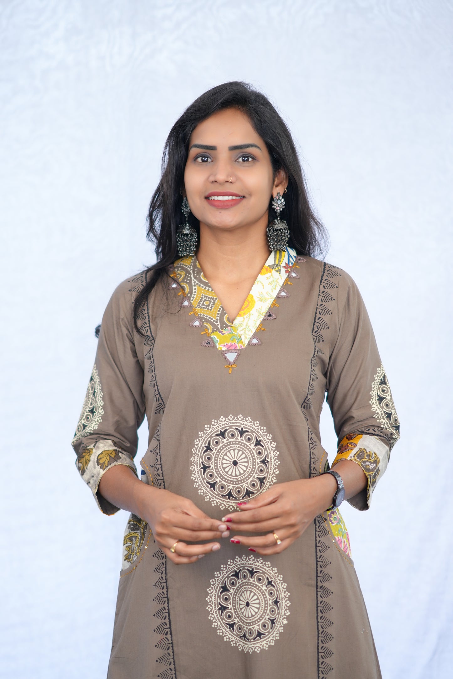 Coffee Brown Jaipur cotton Cord Set With Block Print With Palazzo Pants