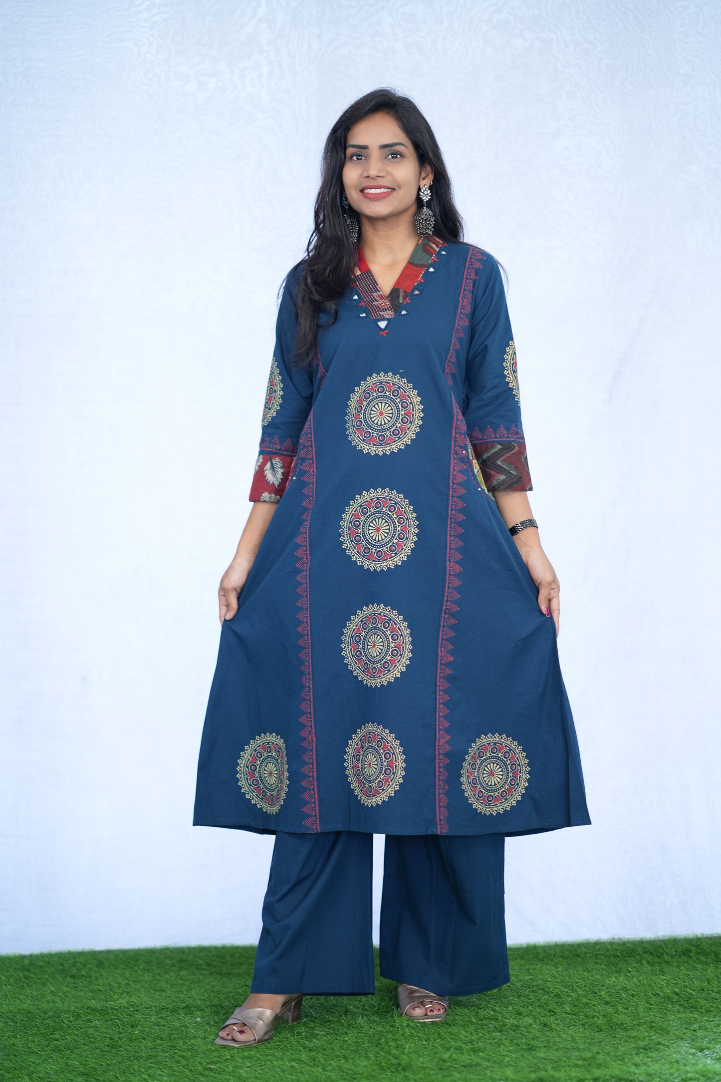 Blue Jaipur cotton Cord Set With Block Print With Palazzo Pants