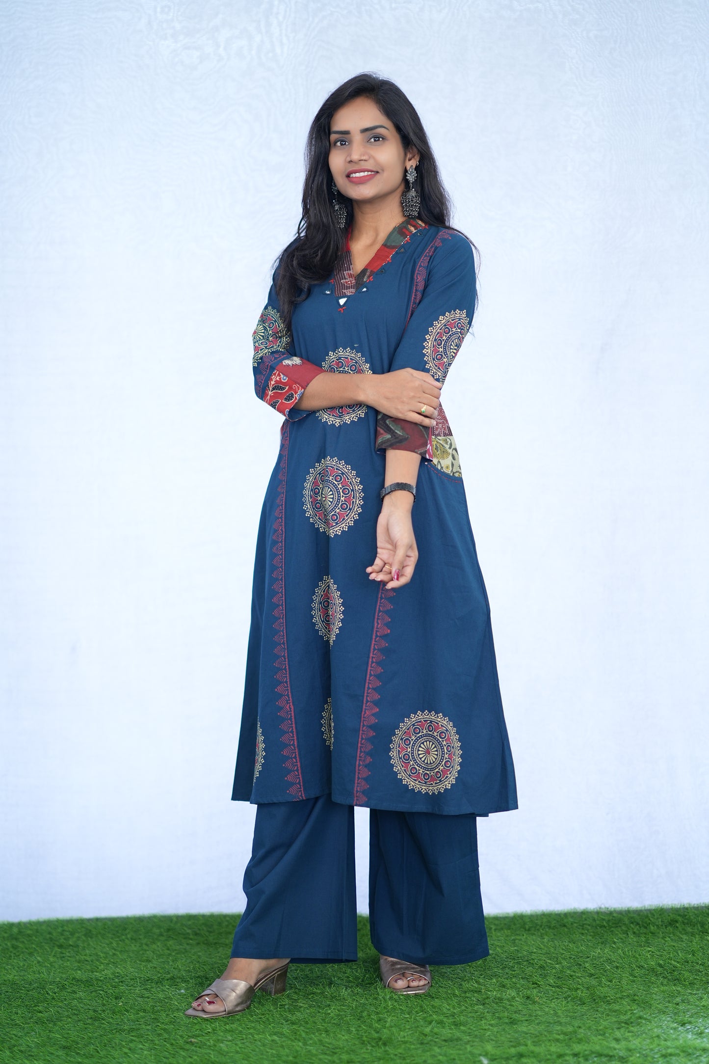 Blue Jaipur cotton Cord Set With Block Print With Palazzo Pants