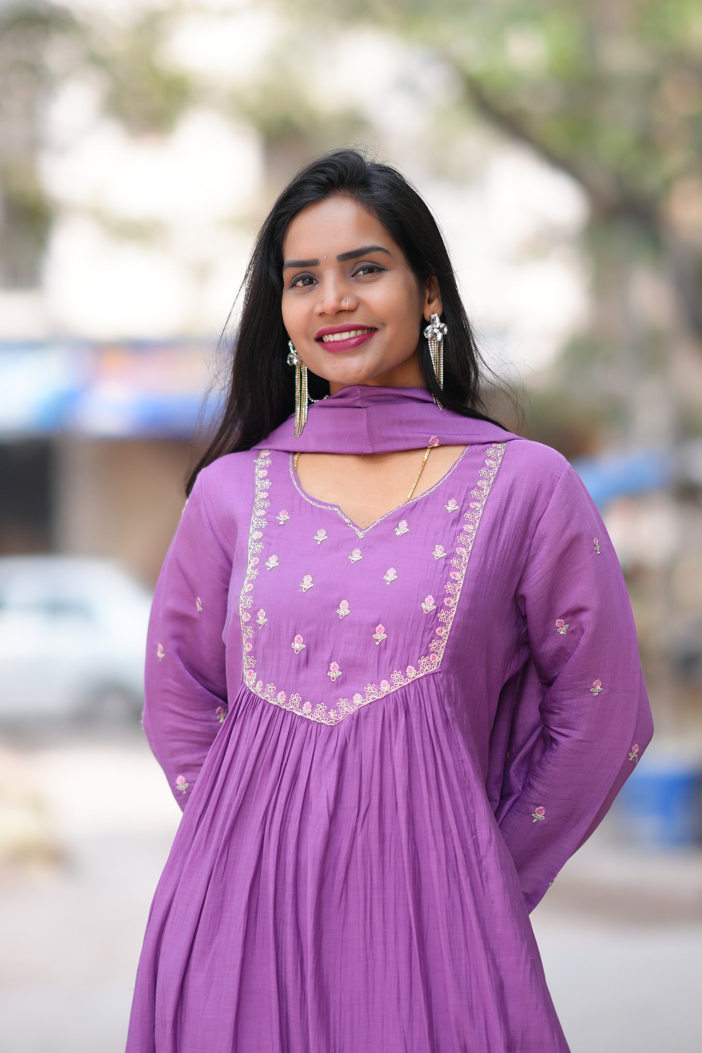 Purple Color Mul Chanderi Designer 3 Piece Set With Lining
