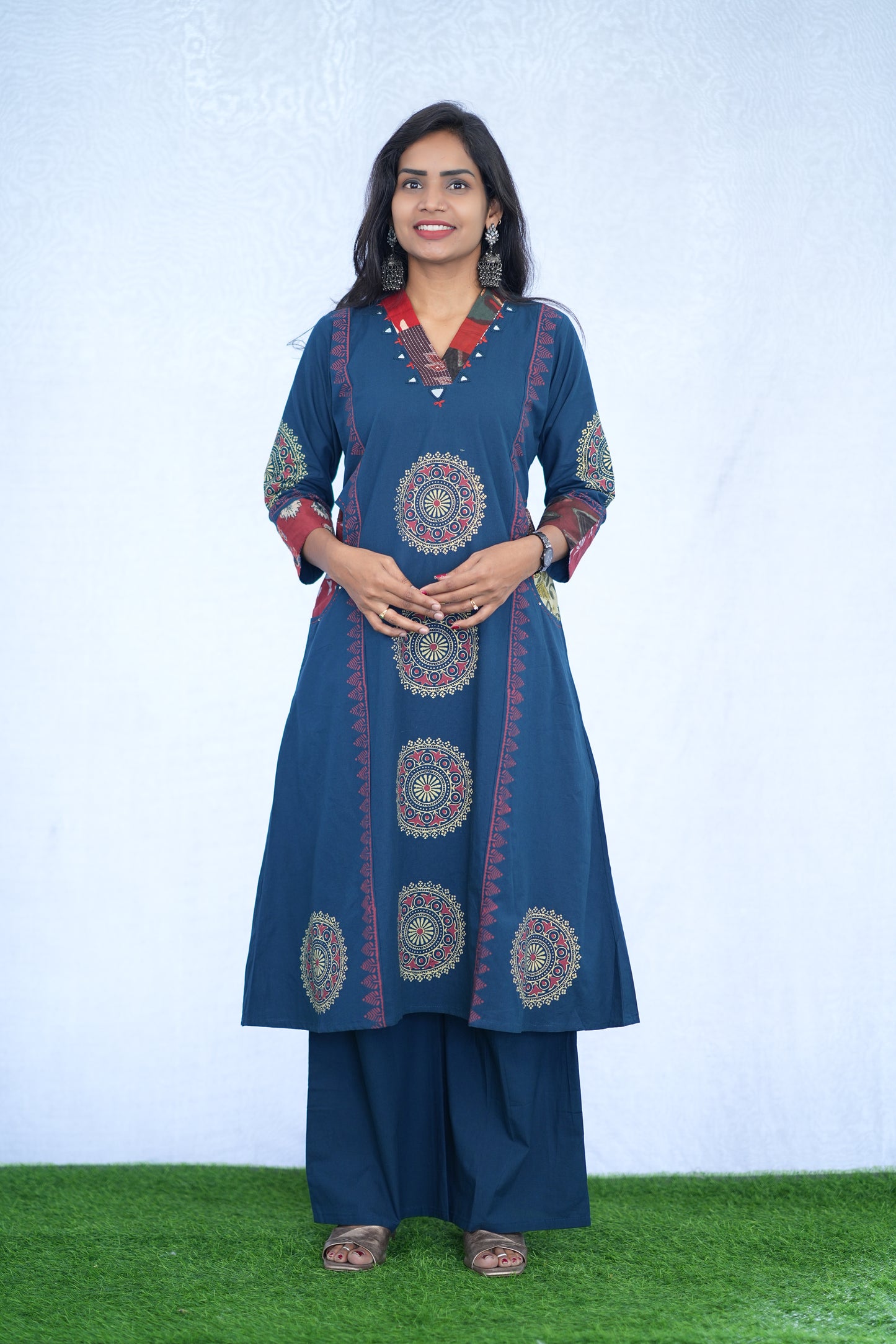 Blue Jaipur cotton Cord Set With Block Print With Palazzo Pants