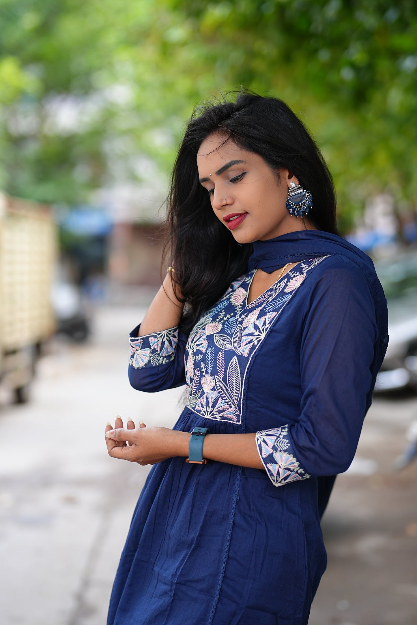 Blue Color Pure Mul Mul Cotton Anarkali 3 Piece Set With Complete Lining