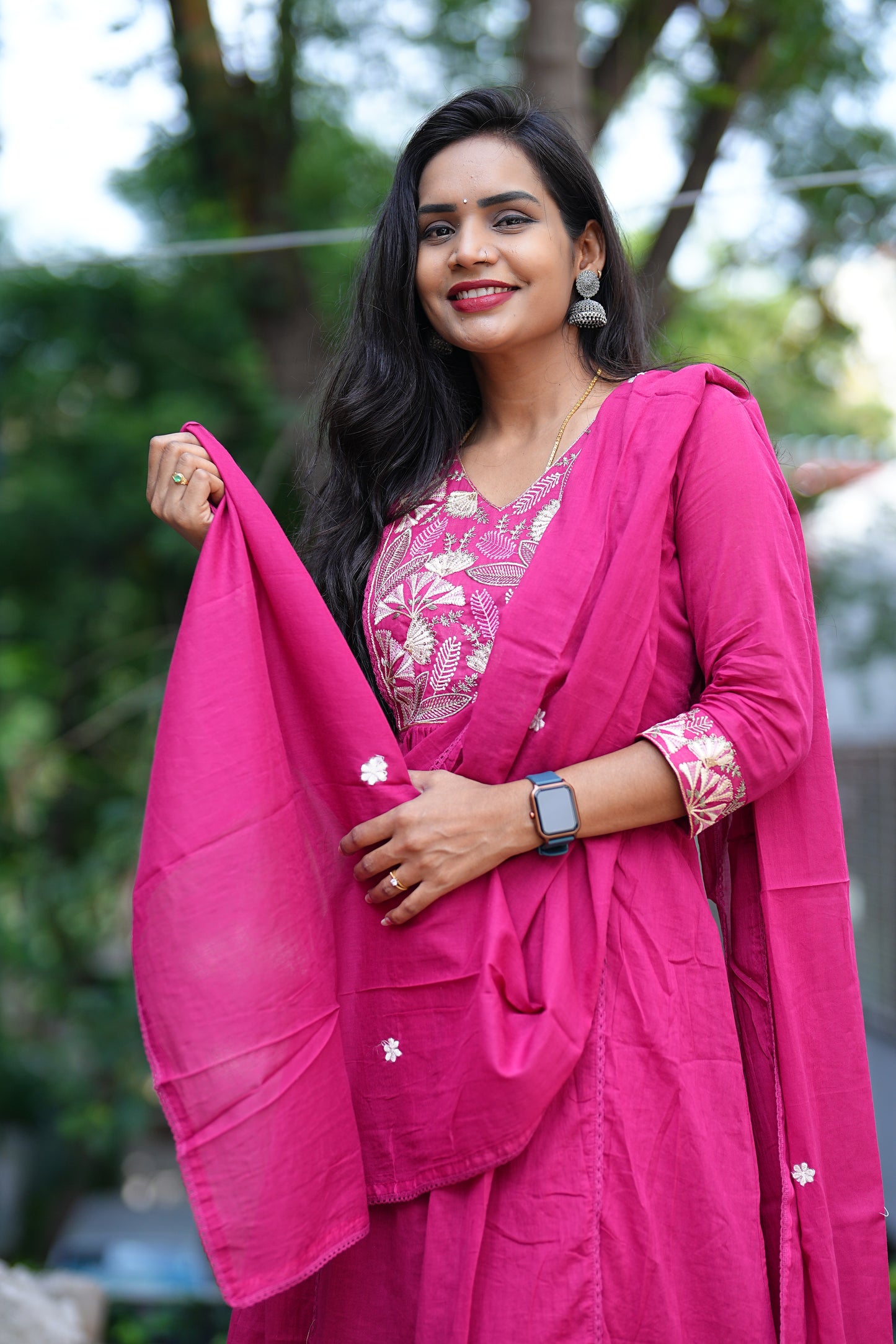 Pink Color Mul Mul Cotton Anrkali 3 Piece Set With Complete Lining