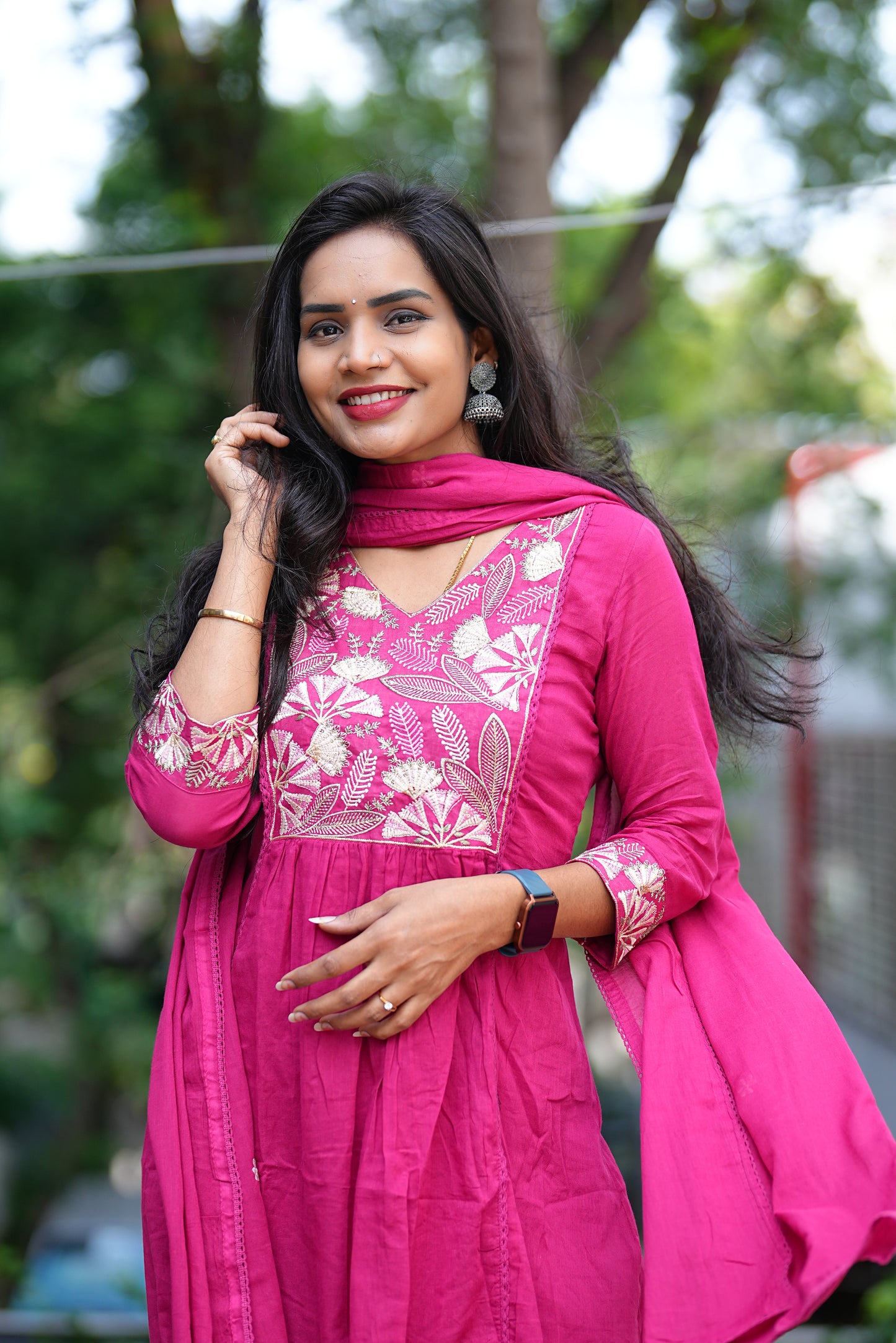 Pink Color Mul Mul Cotton Anrkali 3 Piece Set With Complete Lining