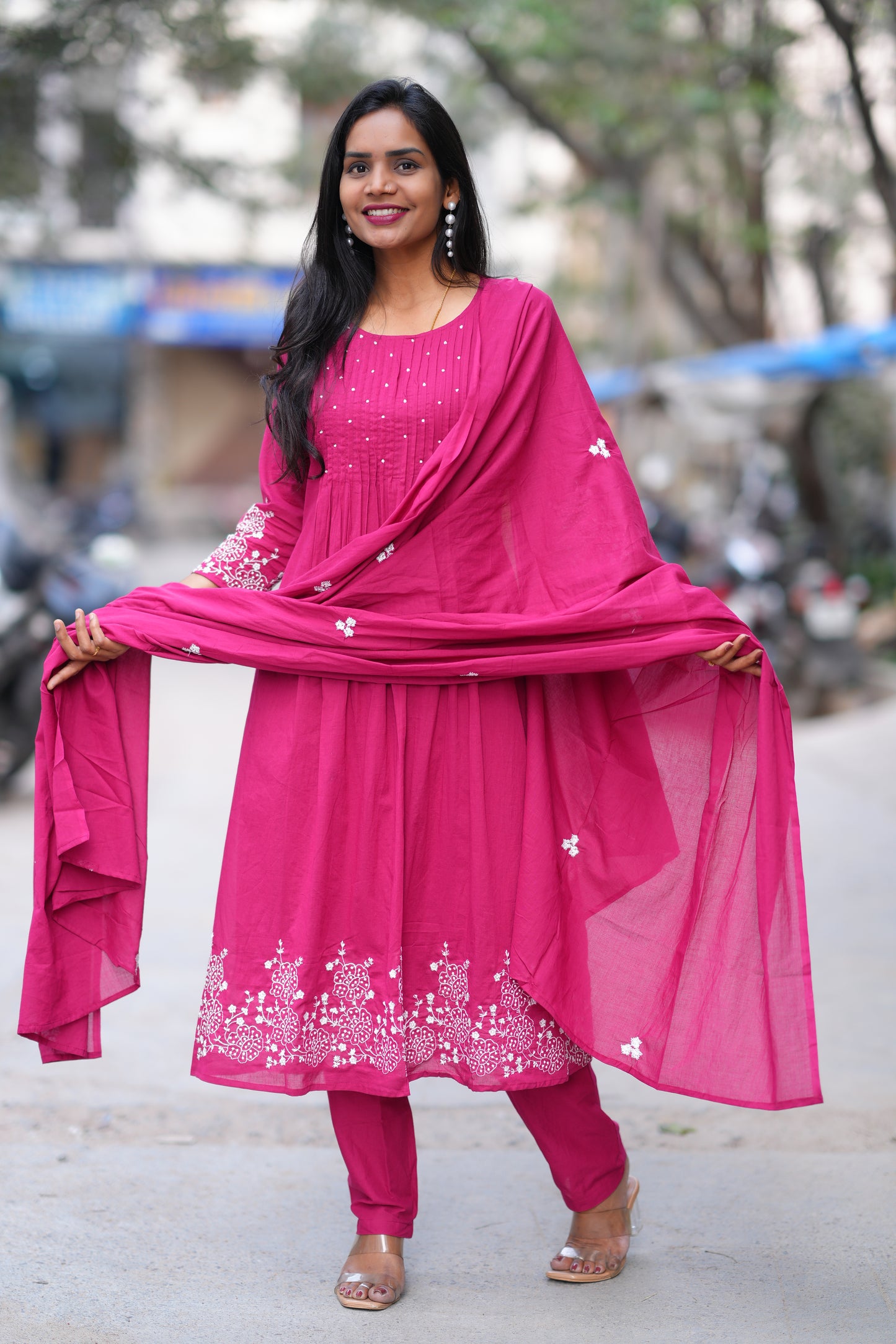 Rani Pink Color Jaipur Cotton 3 Piece Set With Embroidery Work and Complete Lining