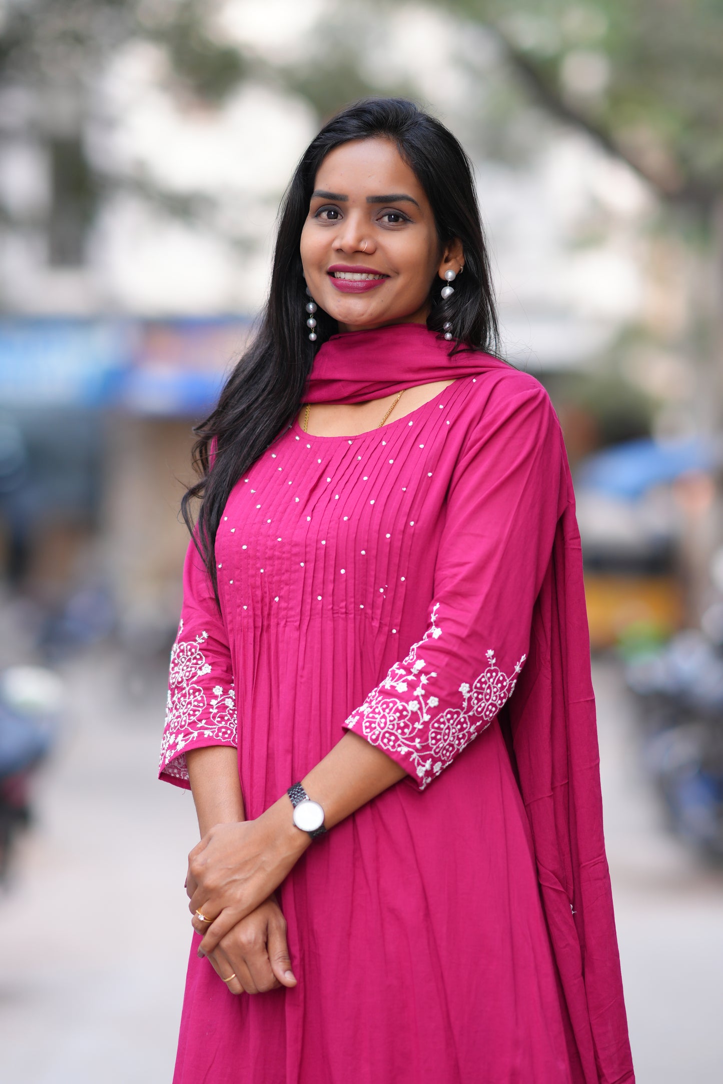 Rani Pink Color Jaipur Cotton 3 Piece Set With Embroidery Work and Complete Lining