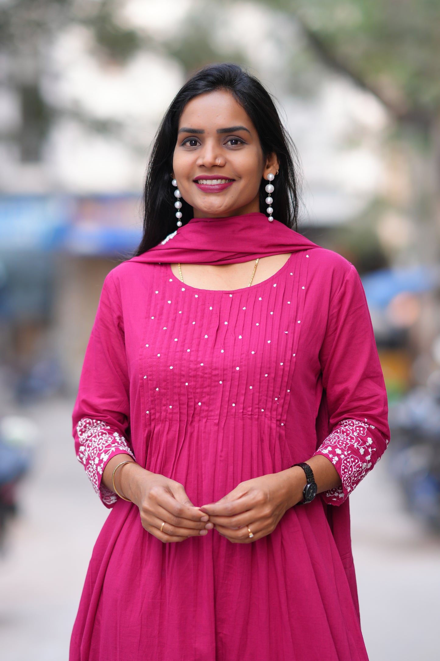 Rani Pink Color Jaipur Cotton 3 Piece Set With Embroidery Work and Complete Lining