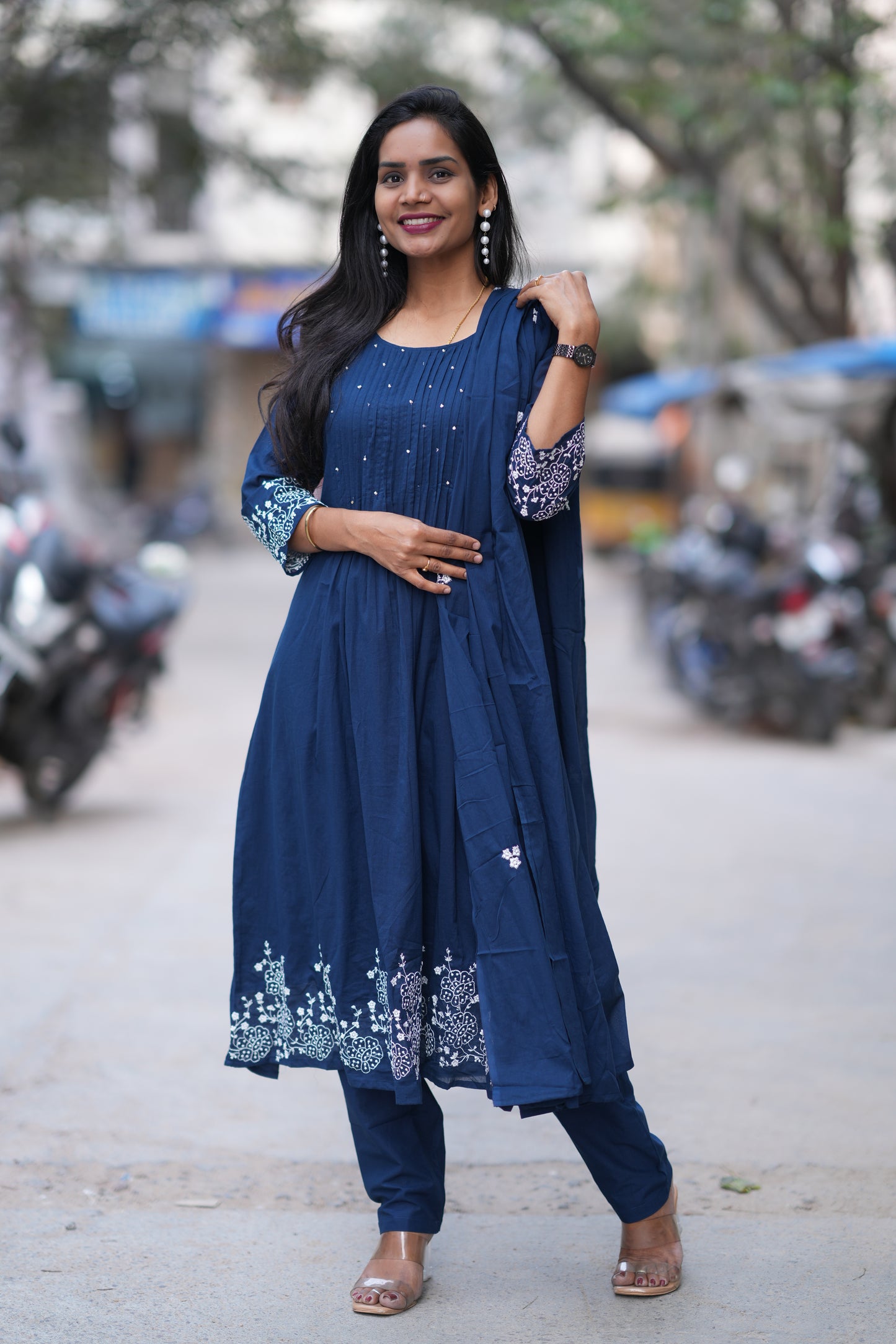 Navy Blue Color Jaipur Cotton 3 Piece Set With Embroidery Work and Complete Lining