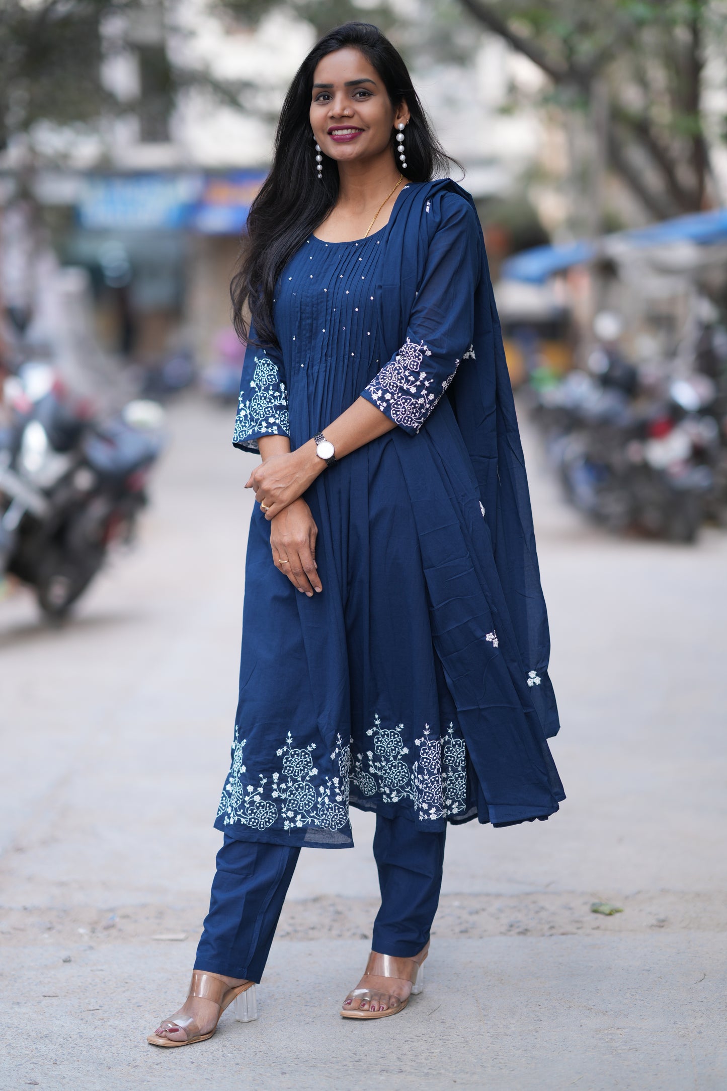 Navy Blue Color Jaipur Cotton 3 Piece Set With Embroidery Work and Complete Lining