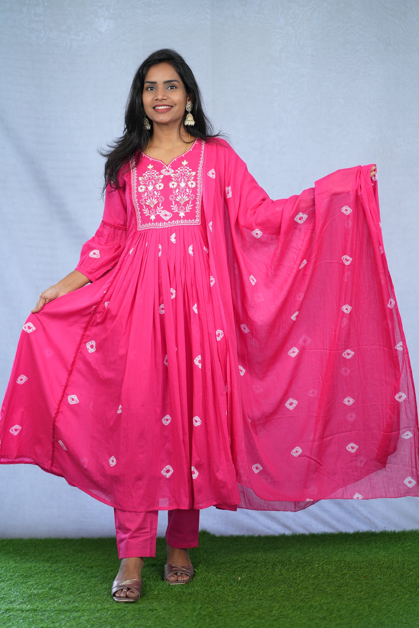 Pink Color Mul Cotton 3 Piece Set With Embroidery work and Complete Lining