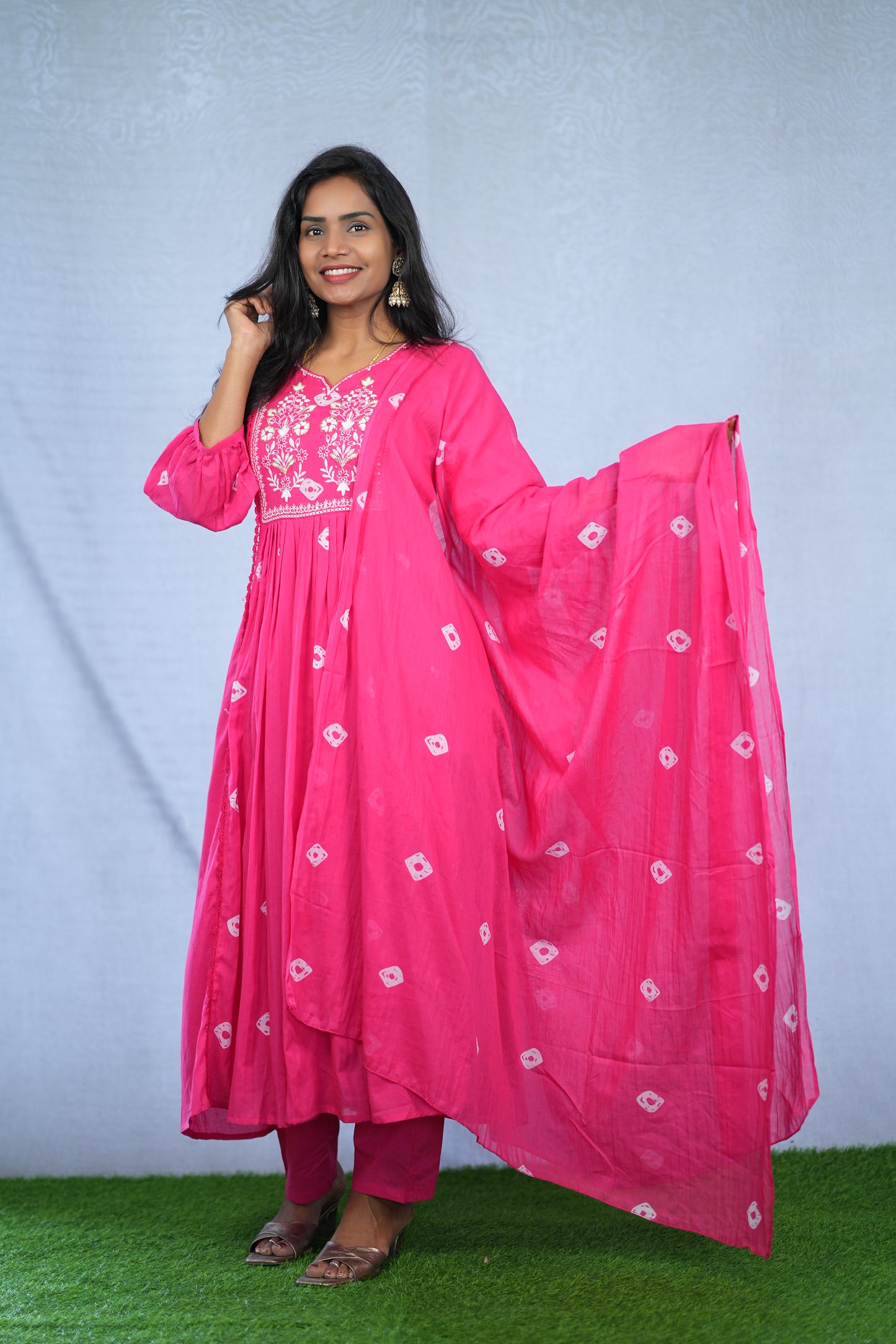 Pink Color Mul Cotton 3 Piece Set With Embroidery work and Complete Lining