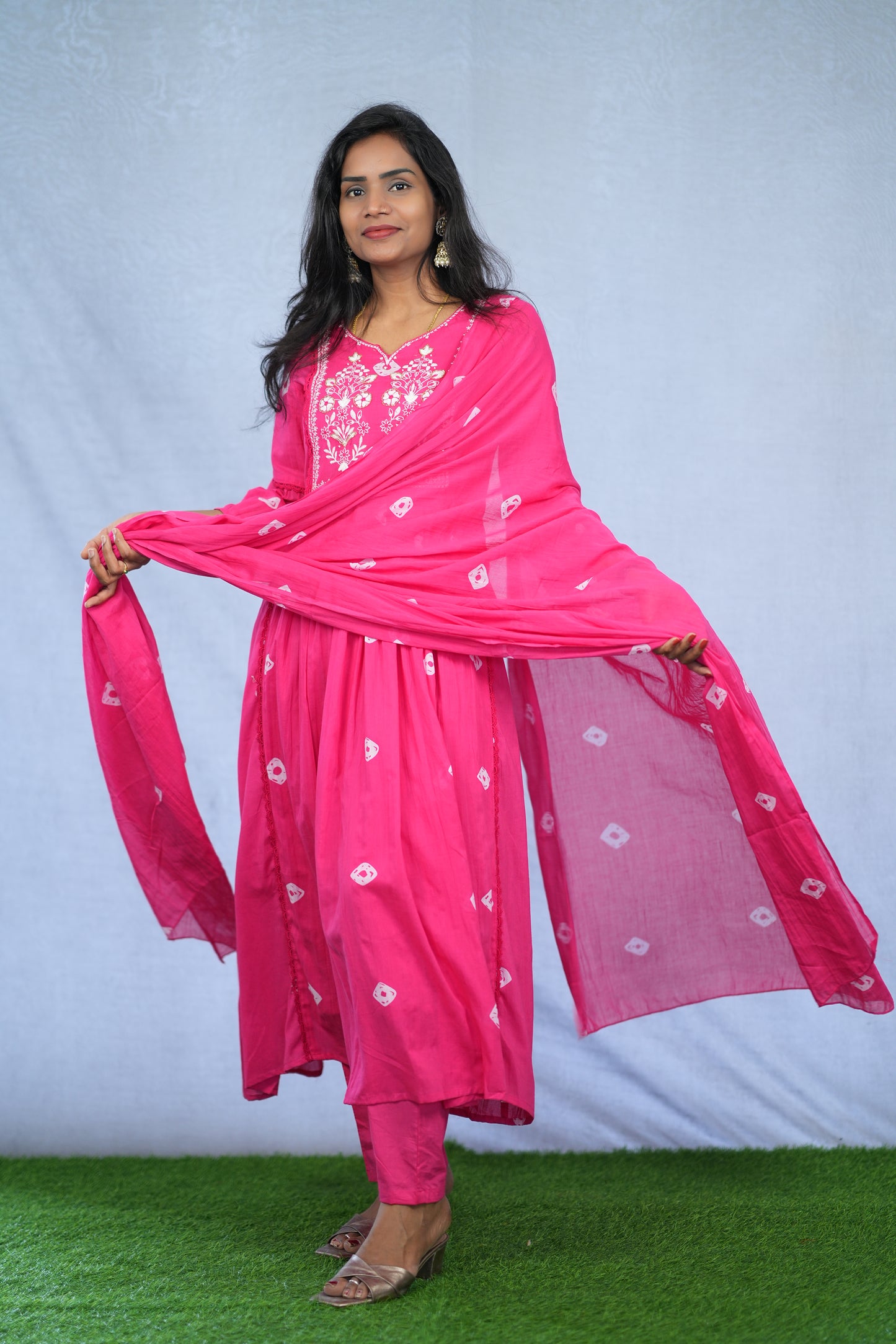 Pink Color Mul Cotton 3 Piece Set With Embroidery work and Complete Lining