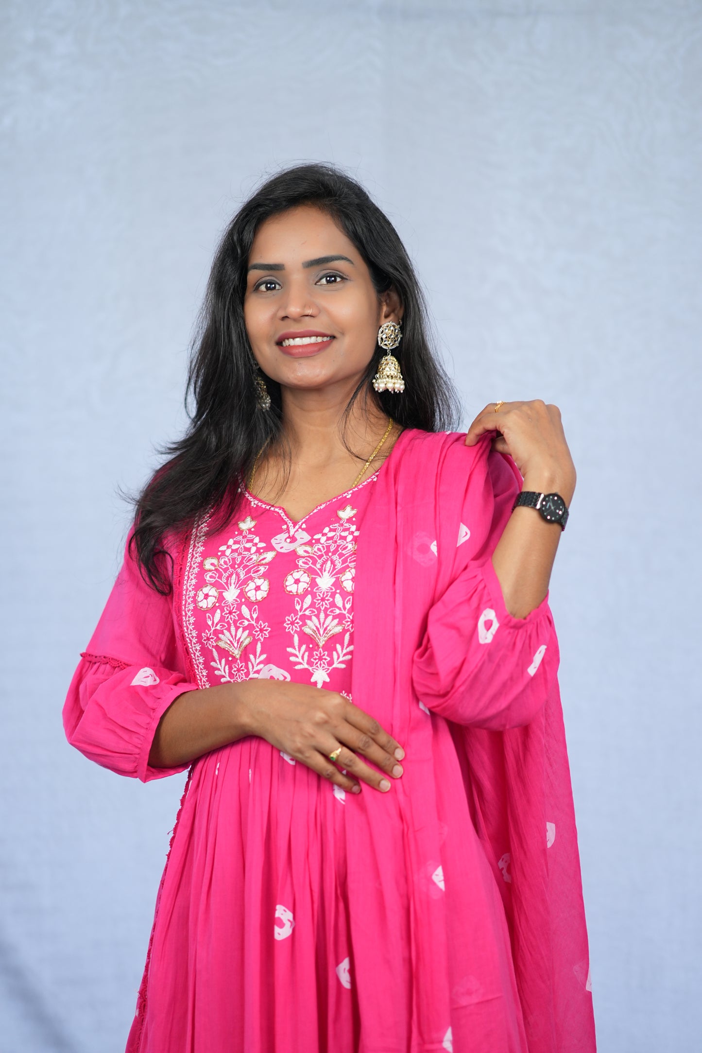 Pink Color Mul Cotton 3 Piece Set With Embroidery work and Complete Lining