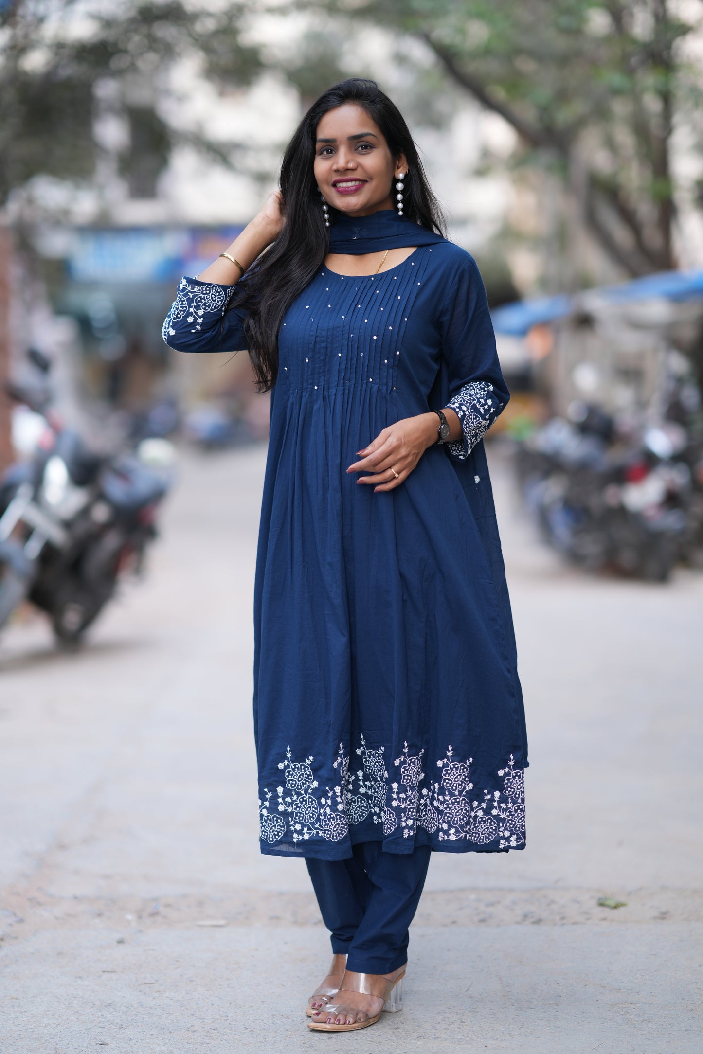 Navy Blue Color Jaipur Cotton 3 Piece Set With Embroidery Work and Complete Lining