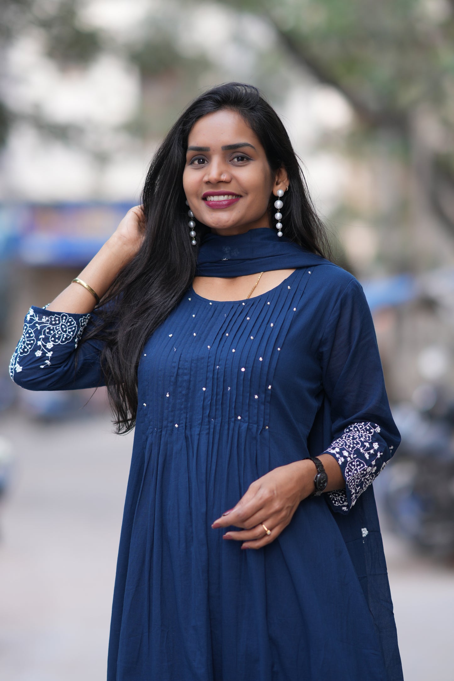 Navy Blue Color Jaipur Cotton 3 Piece Set With Embroidery Work and Complete Lining