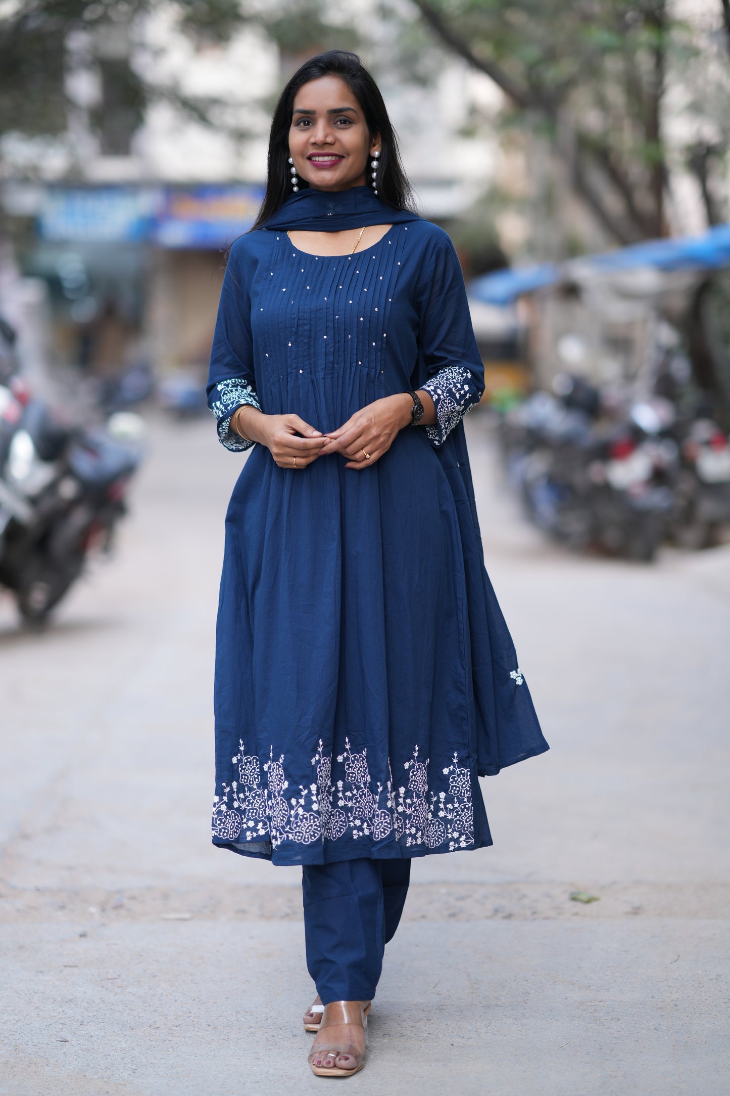 Navy Blue Color Jaipur Cotton 3 Piece Set With Embroidery Work and Complete Lining