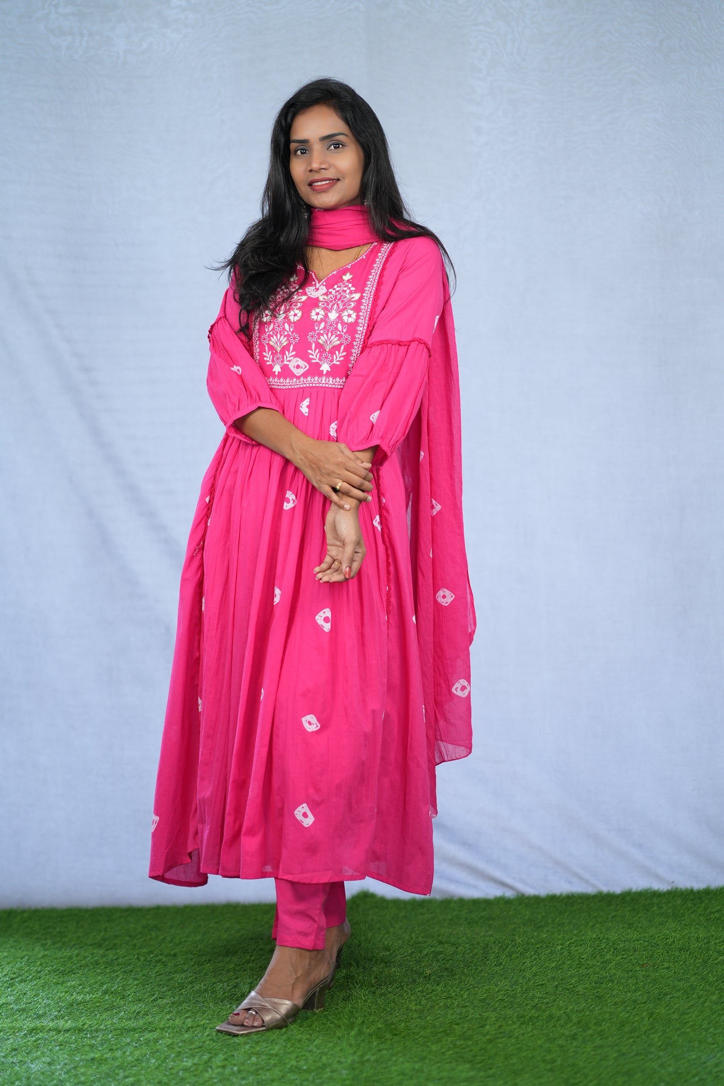Pink Color Mul Cotton 3 Piece Set With Embroidery work and Complete Lining