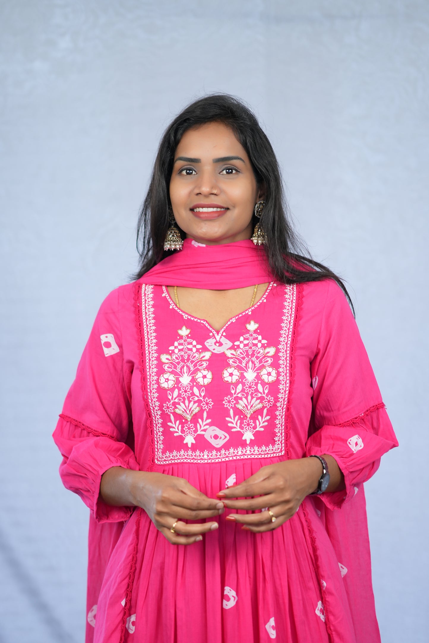 Pink Color Mul Cotton 3 Piece Set With Embroidery work and Complete Lining