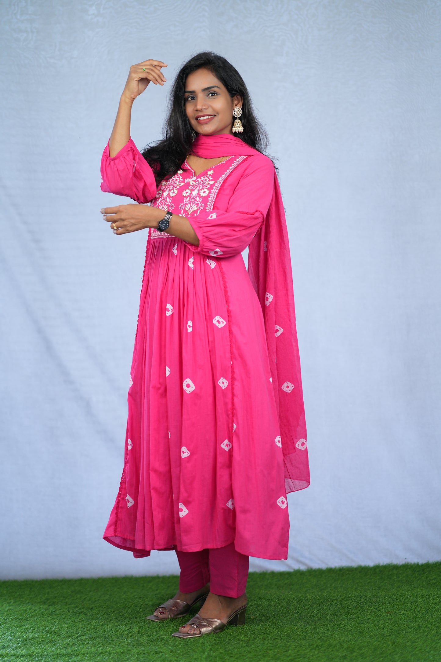 Pink Color Mul Cotton 3 Piece Set With Embroidery work and Complete Lining