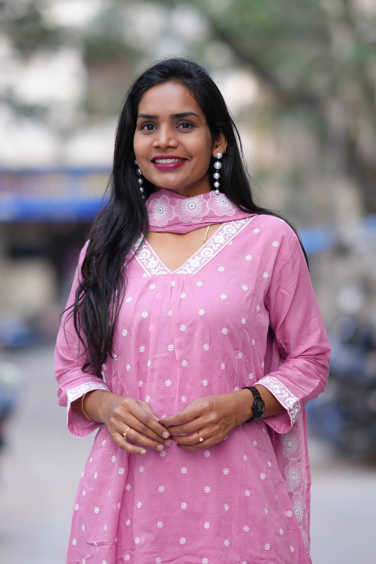 Pink Color Mul cotton 3 Piece Set With Embroidery Work