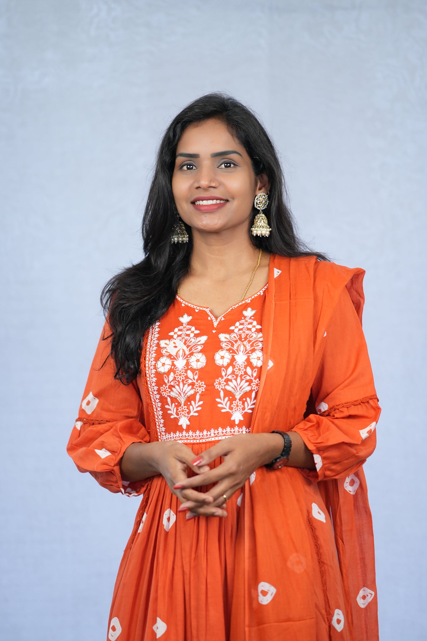 Orange Color Mul Cotton 3 Piece Set With Embroidery work and Complete Lining