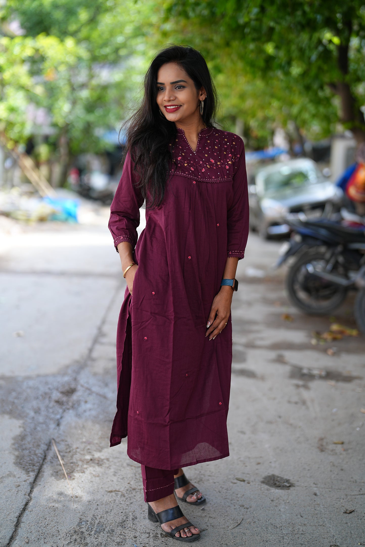 Maroon Color Mul Mul Cord Set With Complete Lining
