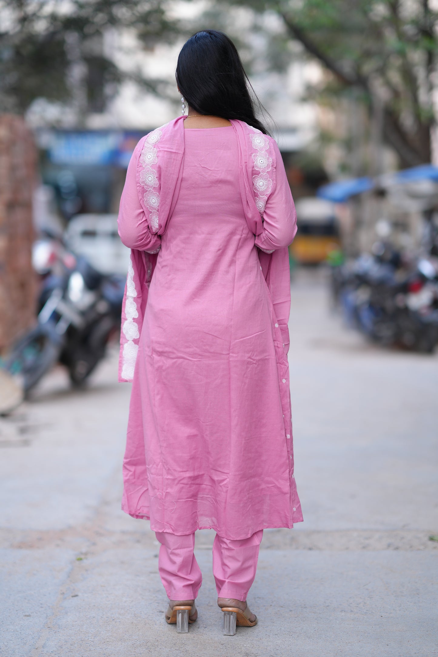 Pink Color Mul cotton 3 Piece Set With Embroidery Work