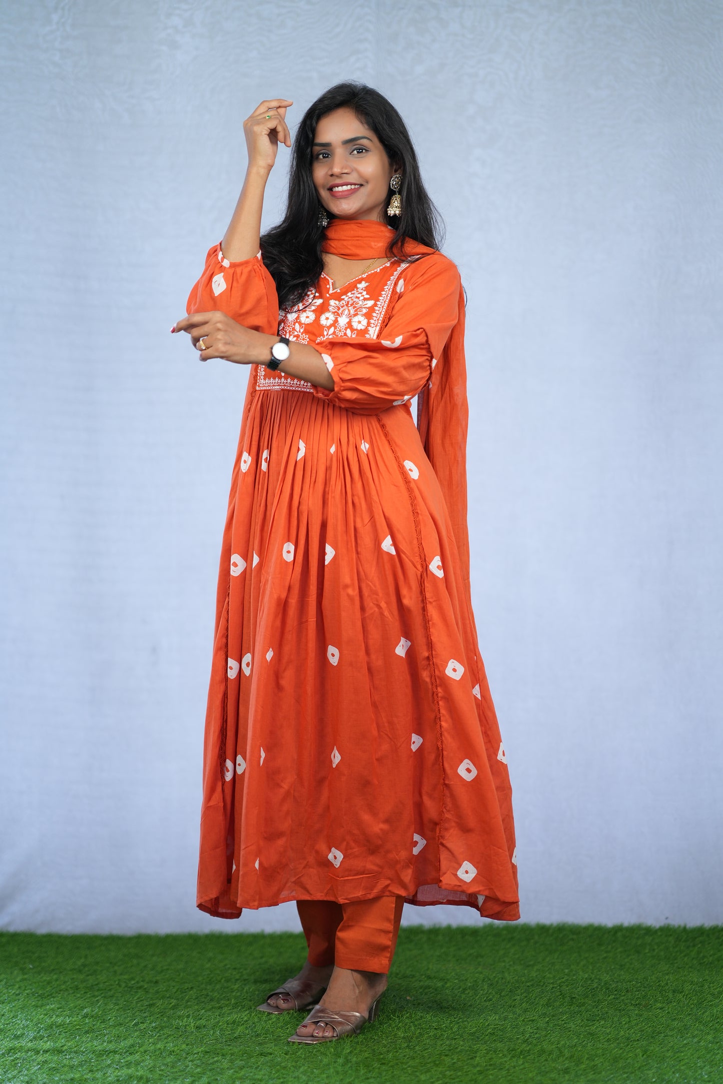 Orange Color Mul Cotton 3 Piece Set With Embroidery work and Complete Lining