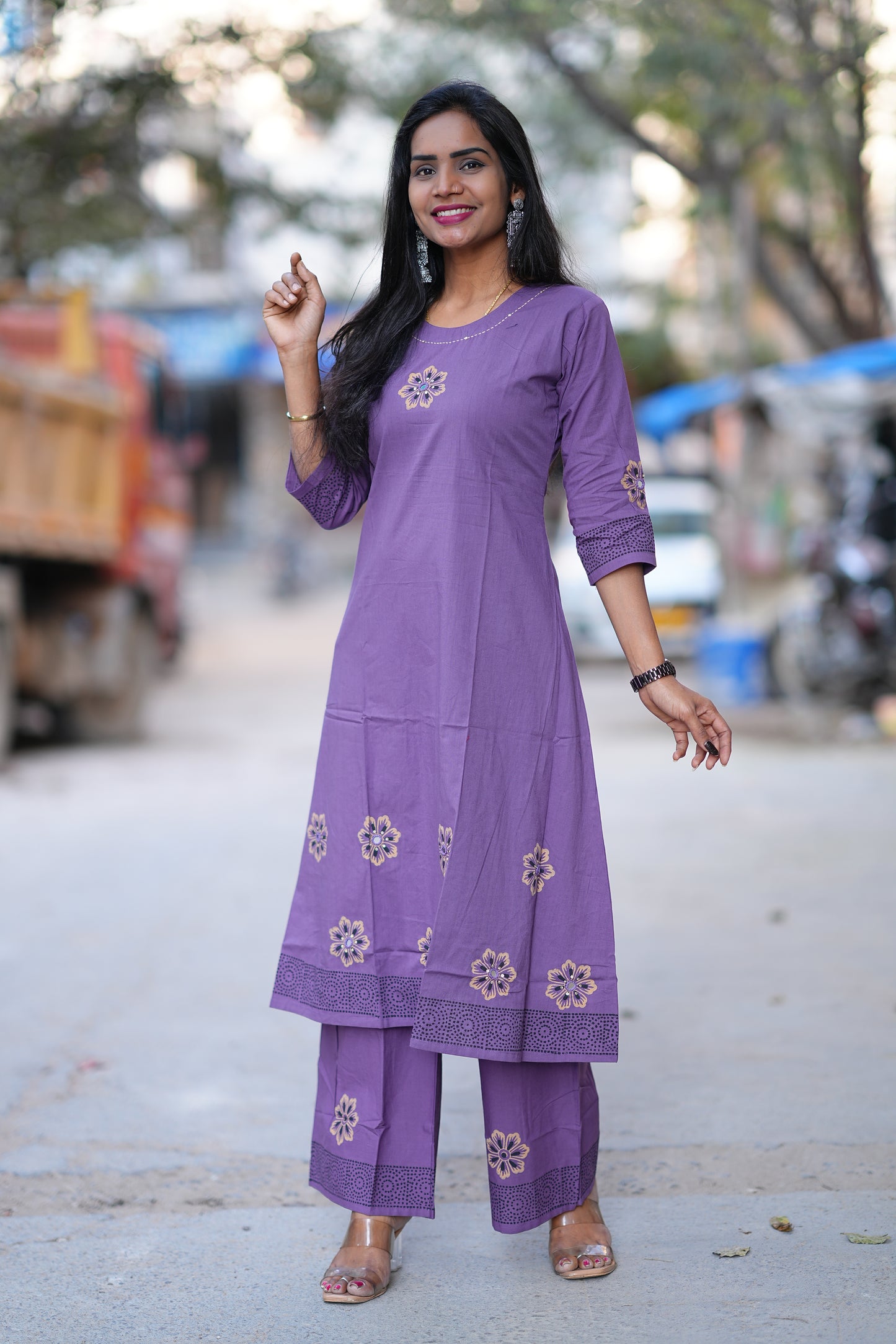 Purple Color Jaipur Cotton Cordset With Hand Block Print