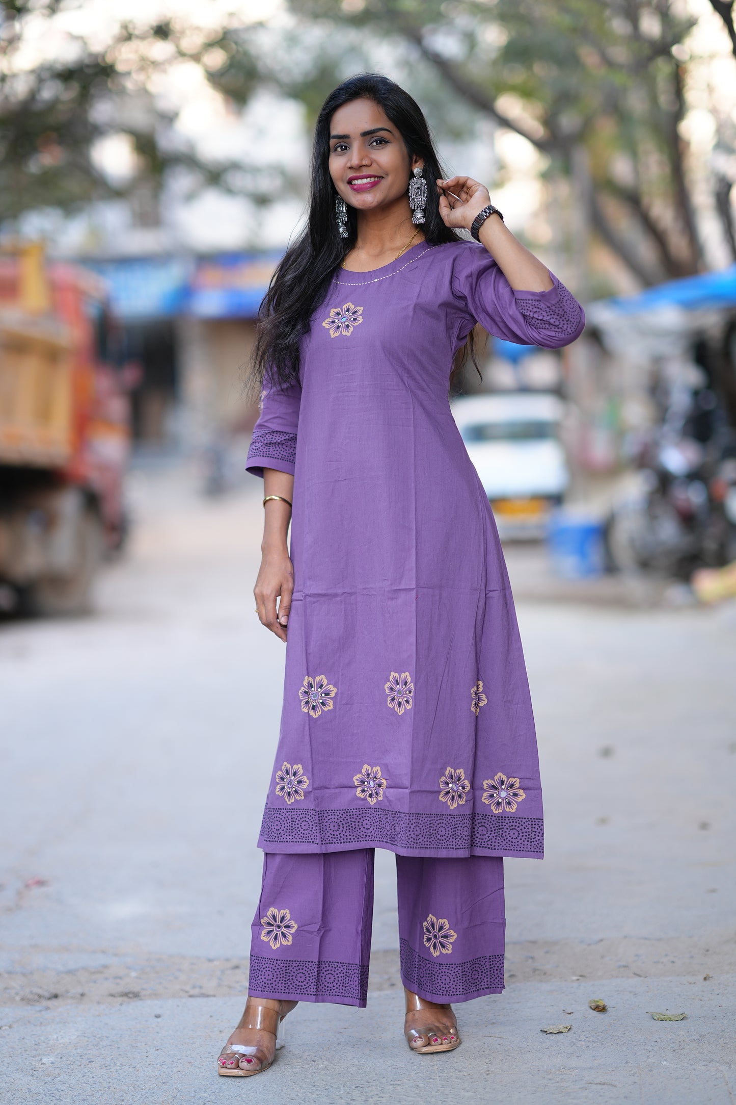Purple Color Jaipur Cotton Cordset With Hand Block Print