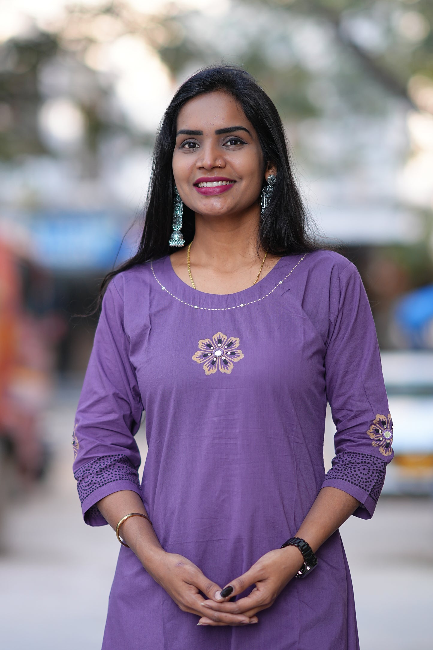 Purple Color Jaipur Cotton Cordset With Hand Block Print
