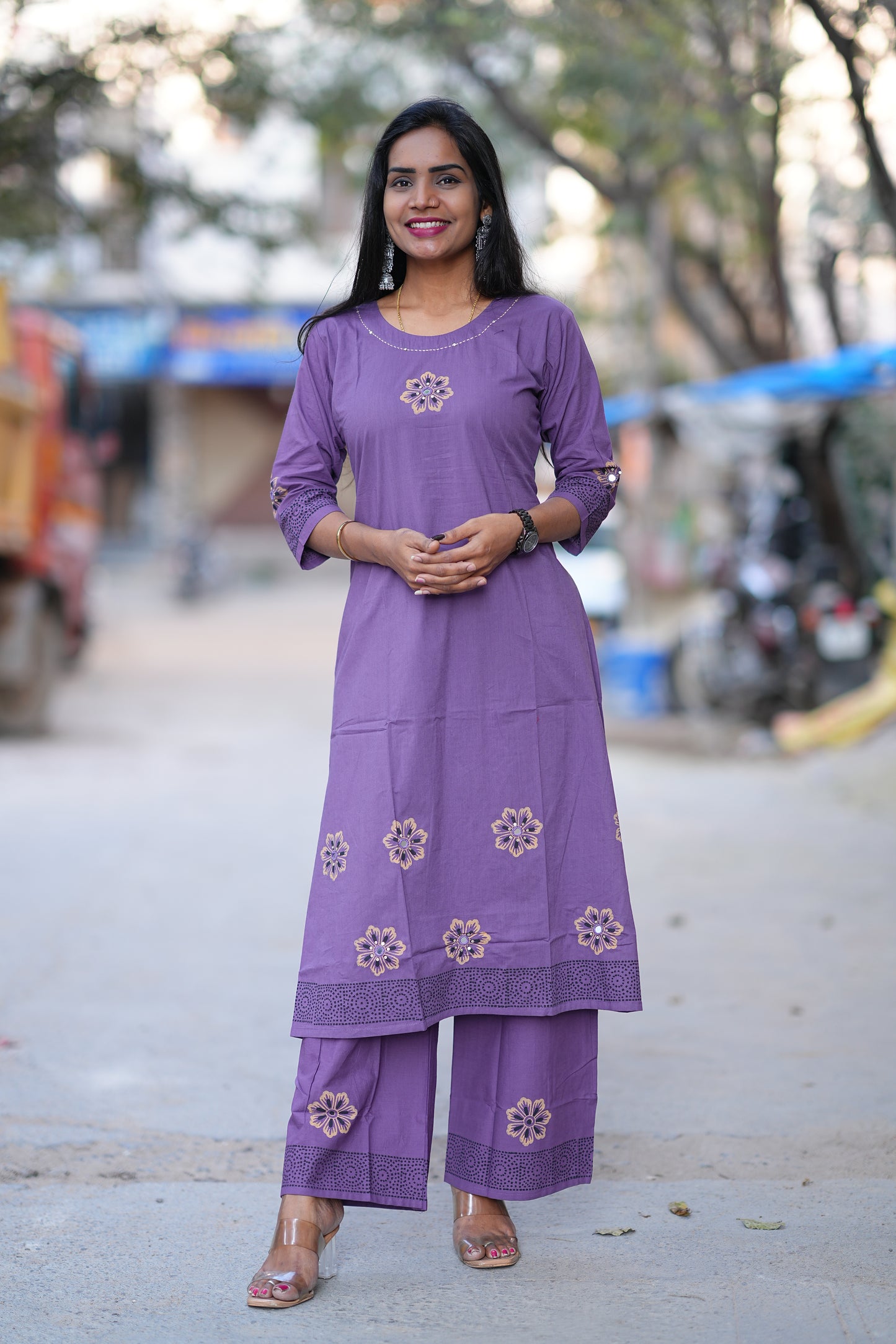 Purple Color Jaipur Cotton Cordset With Hand Block Print