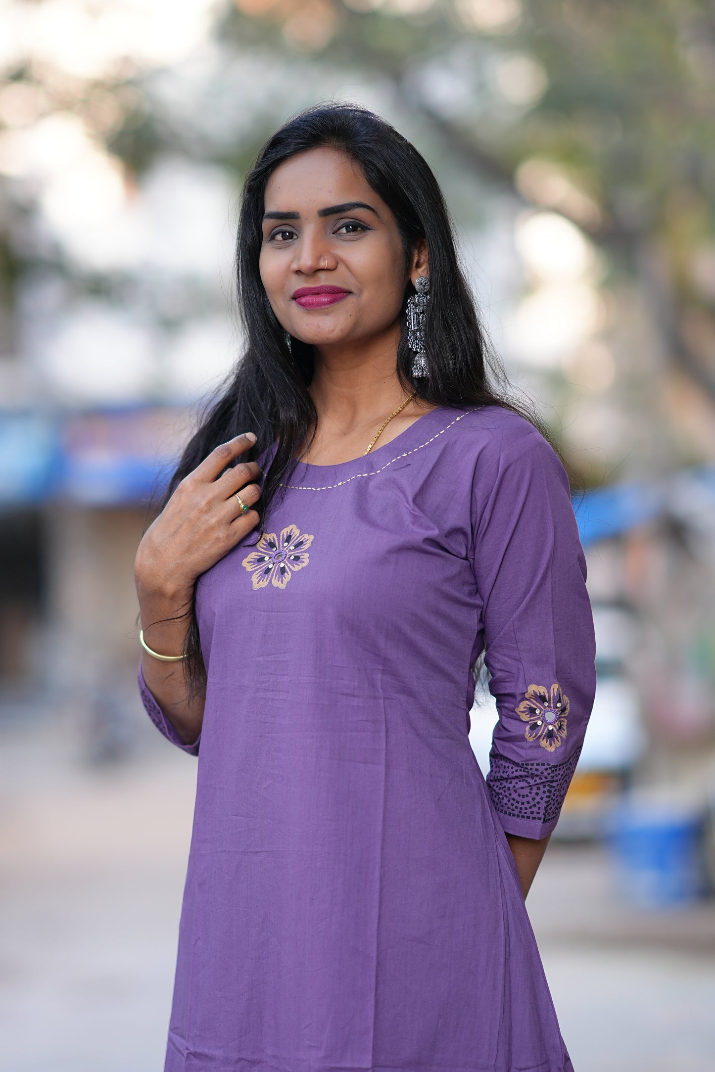 Purple Color Jaipur Cotton Cordset With Hand Block Print