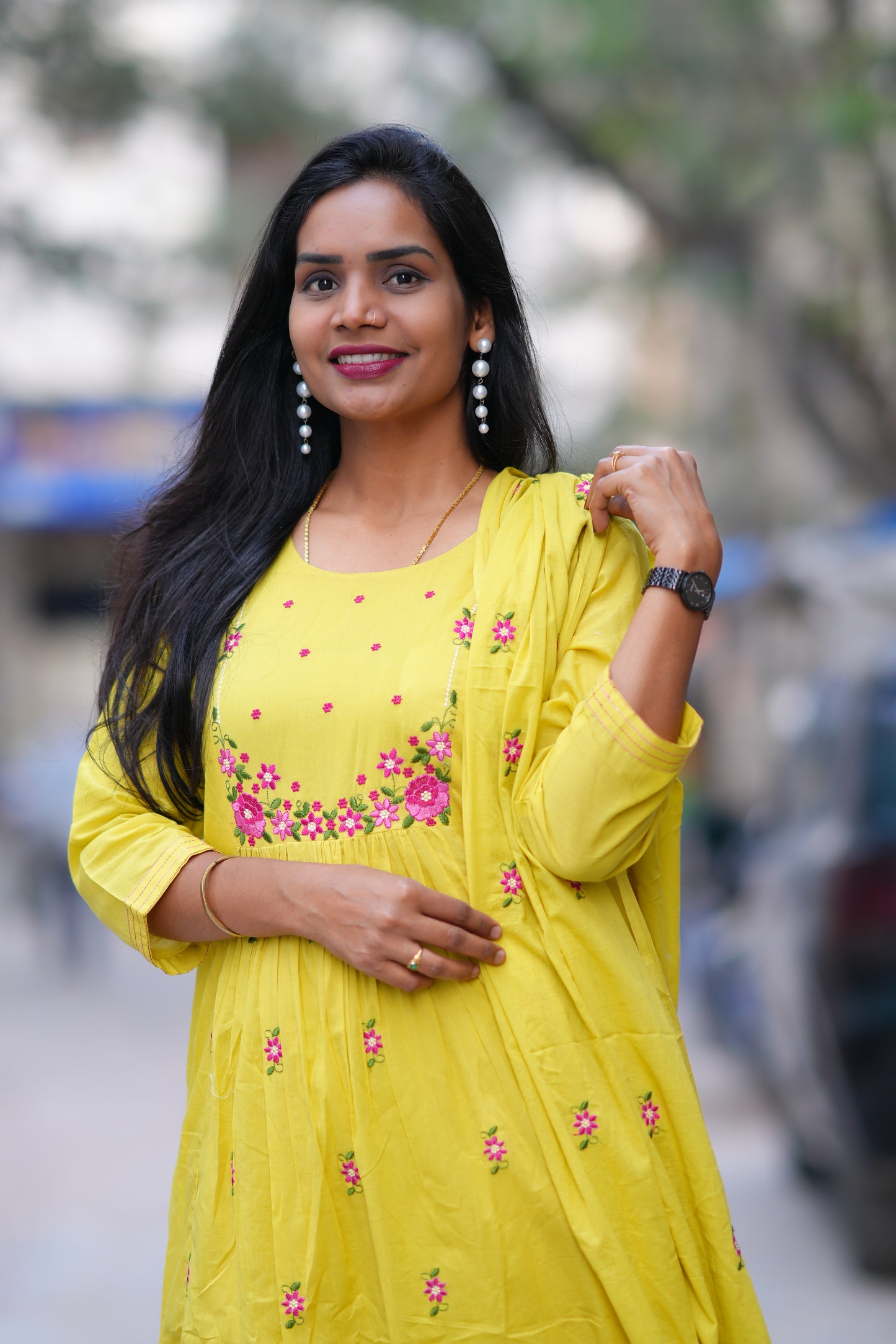 Yellow Color Mul Cotton 3 Piece Set With Embroidery Work and Complete Lining