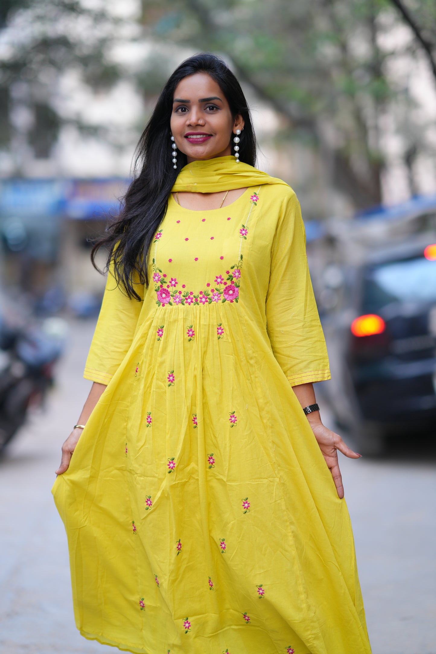 Yellow Color Mul Cotton 3 Piece Set With Embroidery Work and Complete Lining