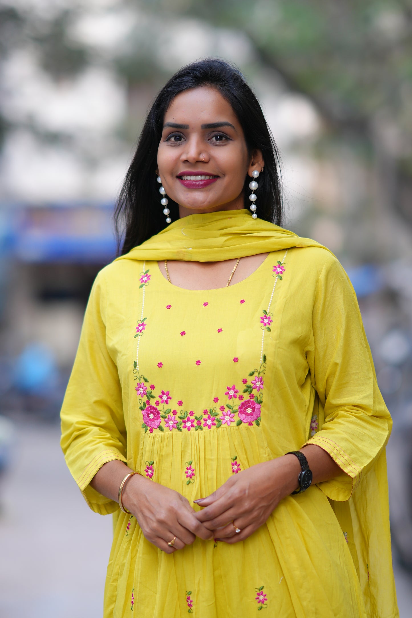 Yellow Color Mul Cotton 3 Piece Set With Embroidery Work and Complete Lining