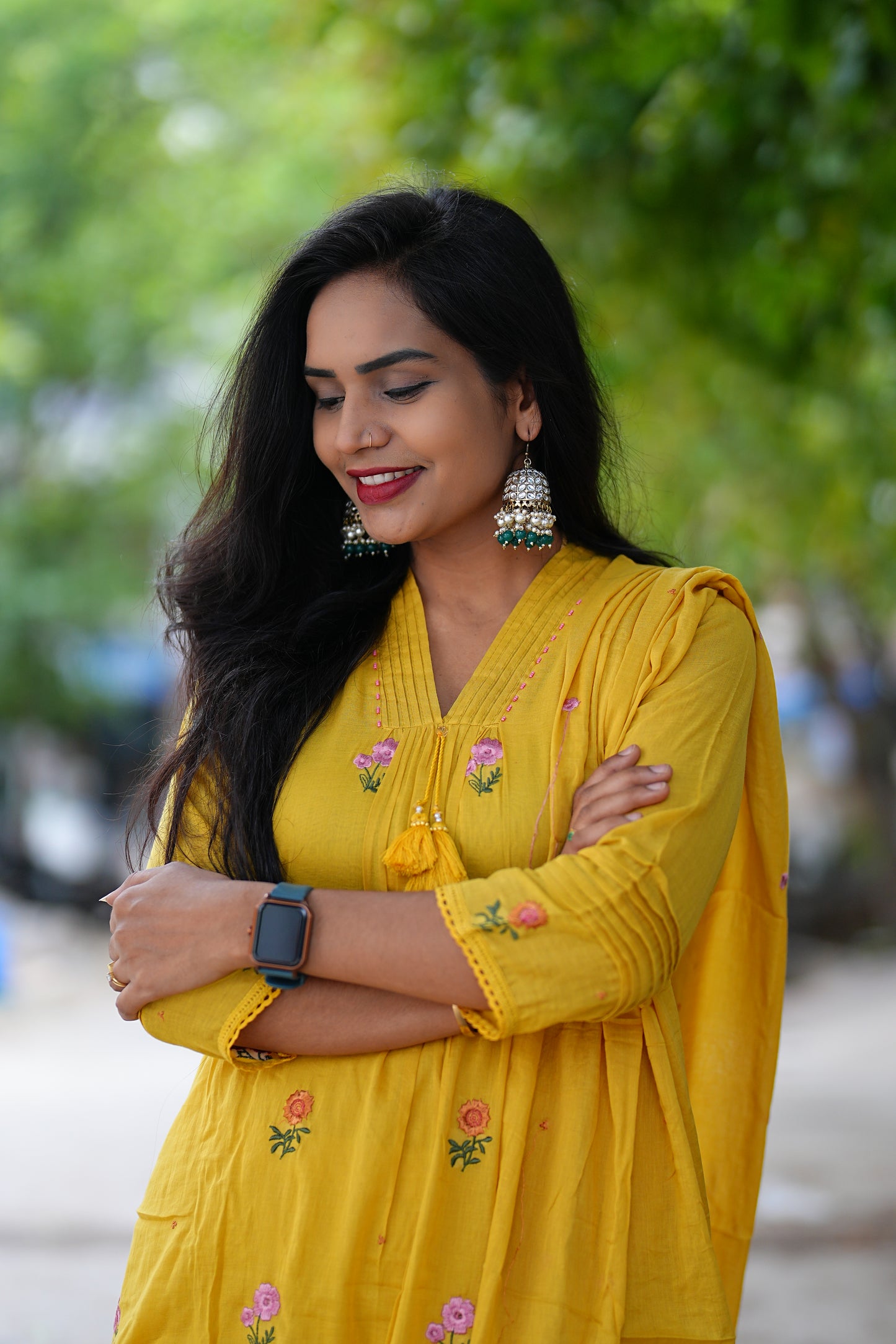Yellow Color Mul Mul Cotton Anarkali 3 Piece Set With Complete Lining