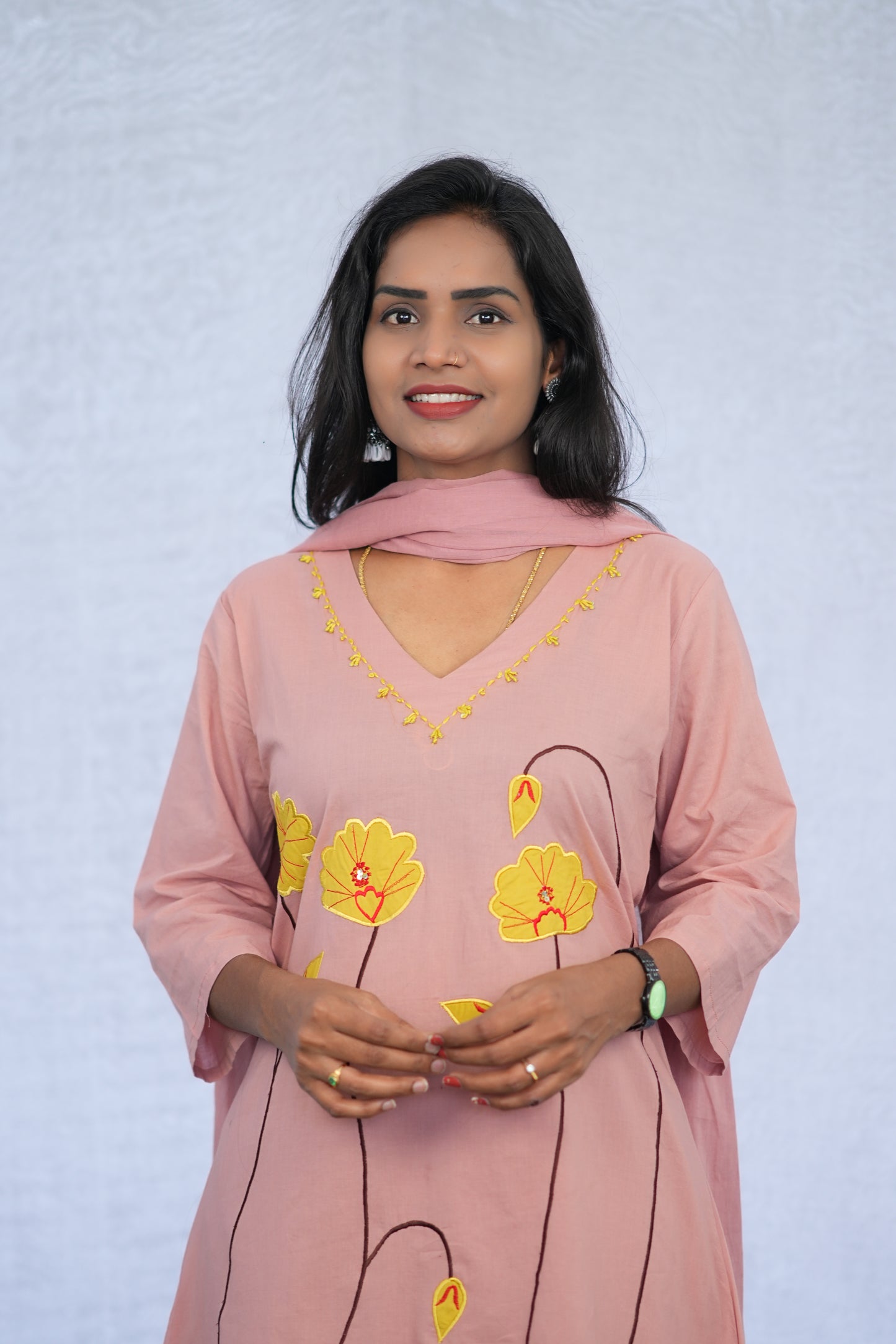 Pink Color Stylish 3 Piece Set with applique work