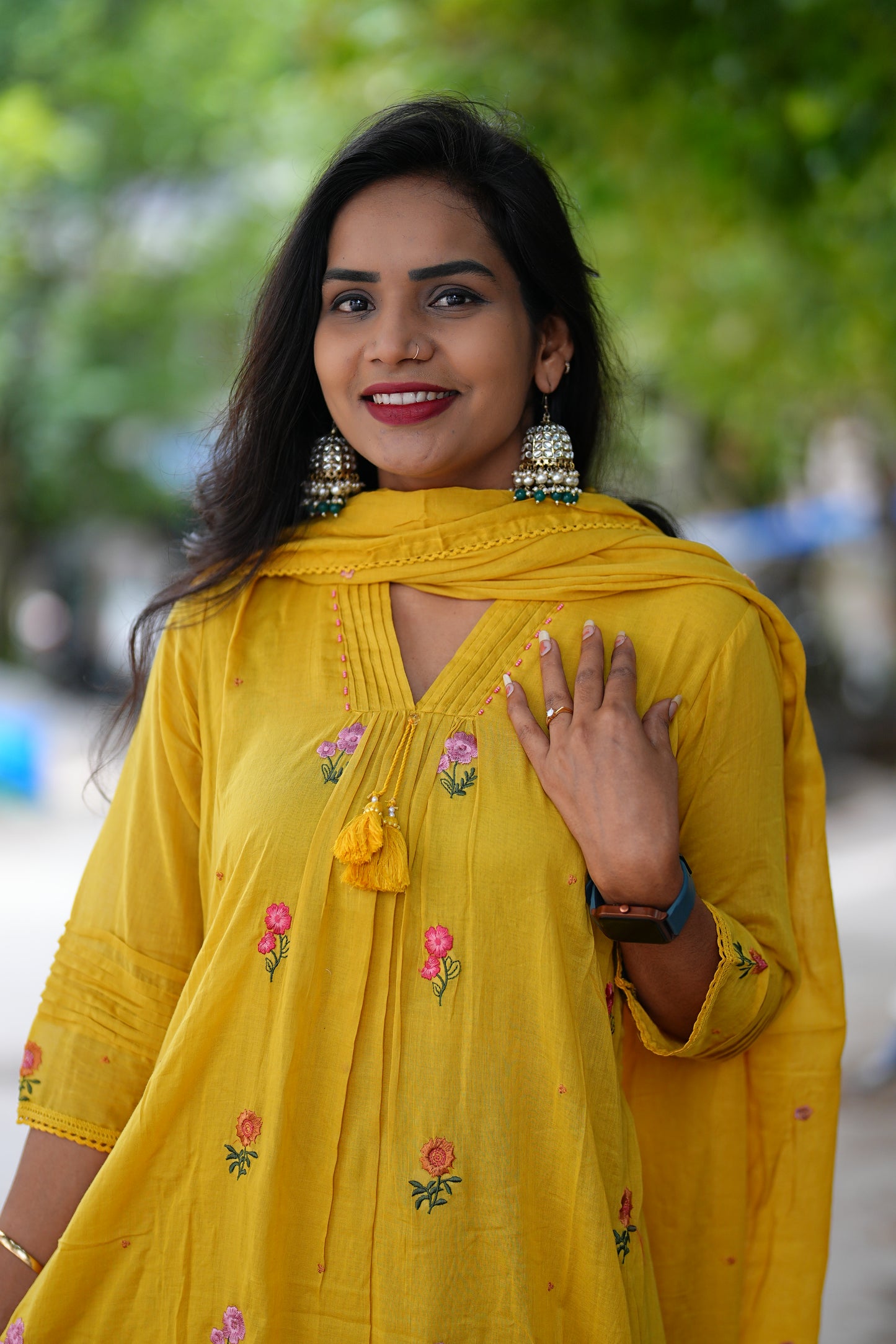 Yellow Color Mul Mul Cotton Anarkali 3 Piece Set With Complete Lining