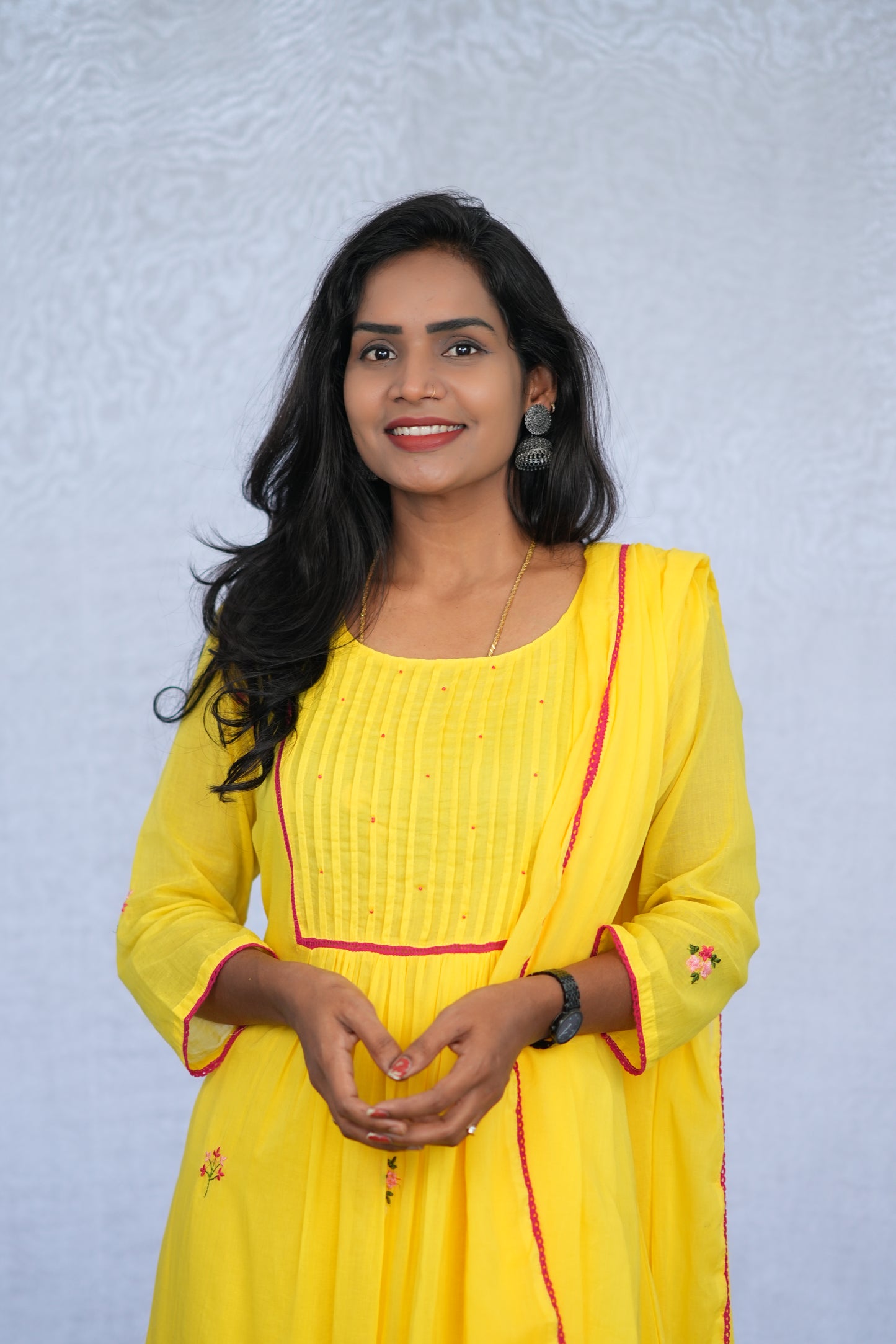 Yellow Color Mul Cotton 3 Piece Set With Embroidery Work and Complete Lining