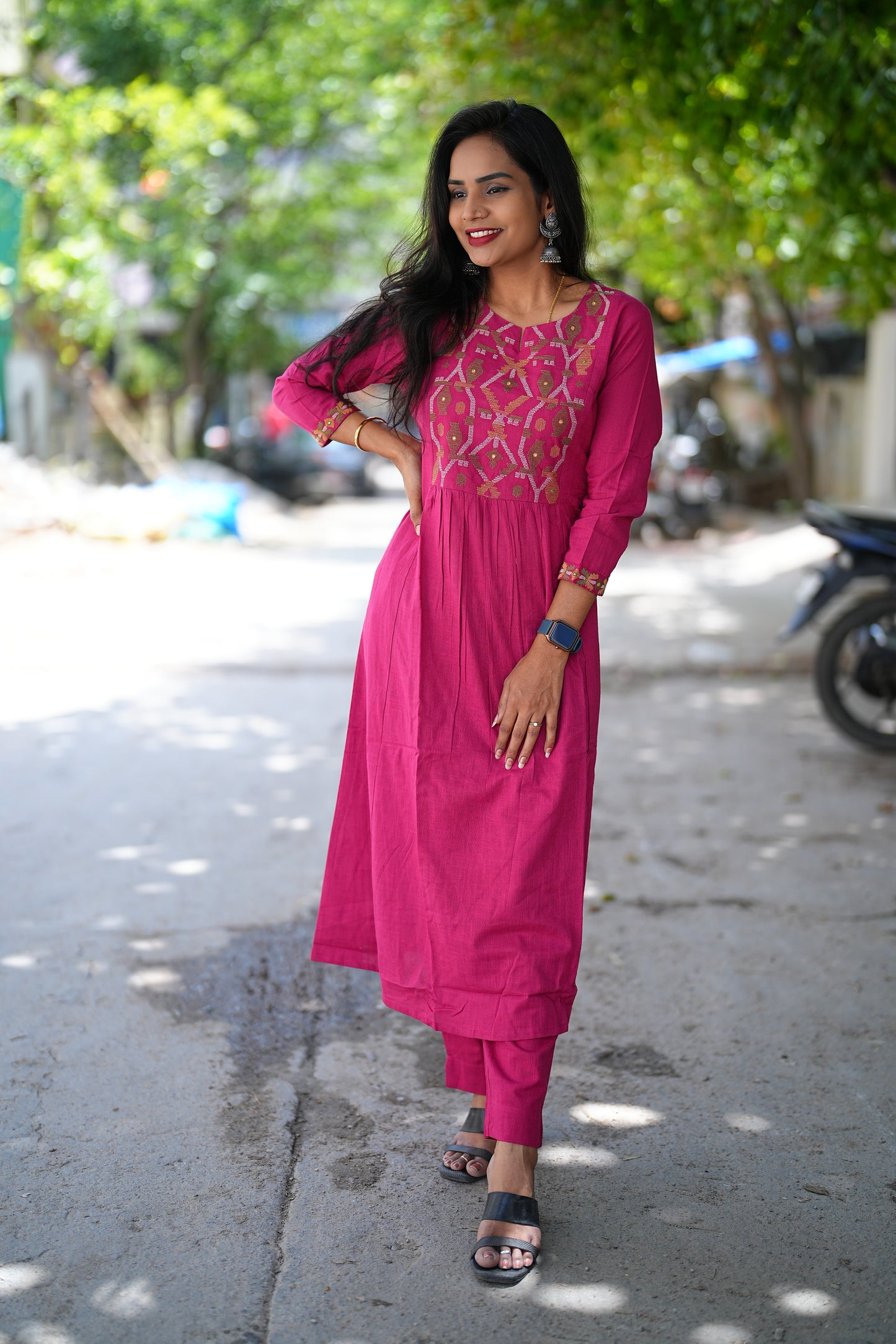 Pink Color Jaipur cotton 3 Piece Set With Thread Work