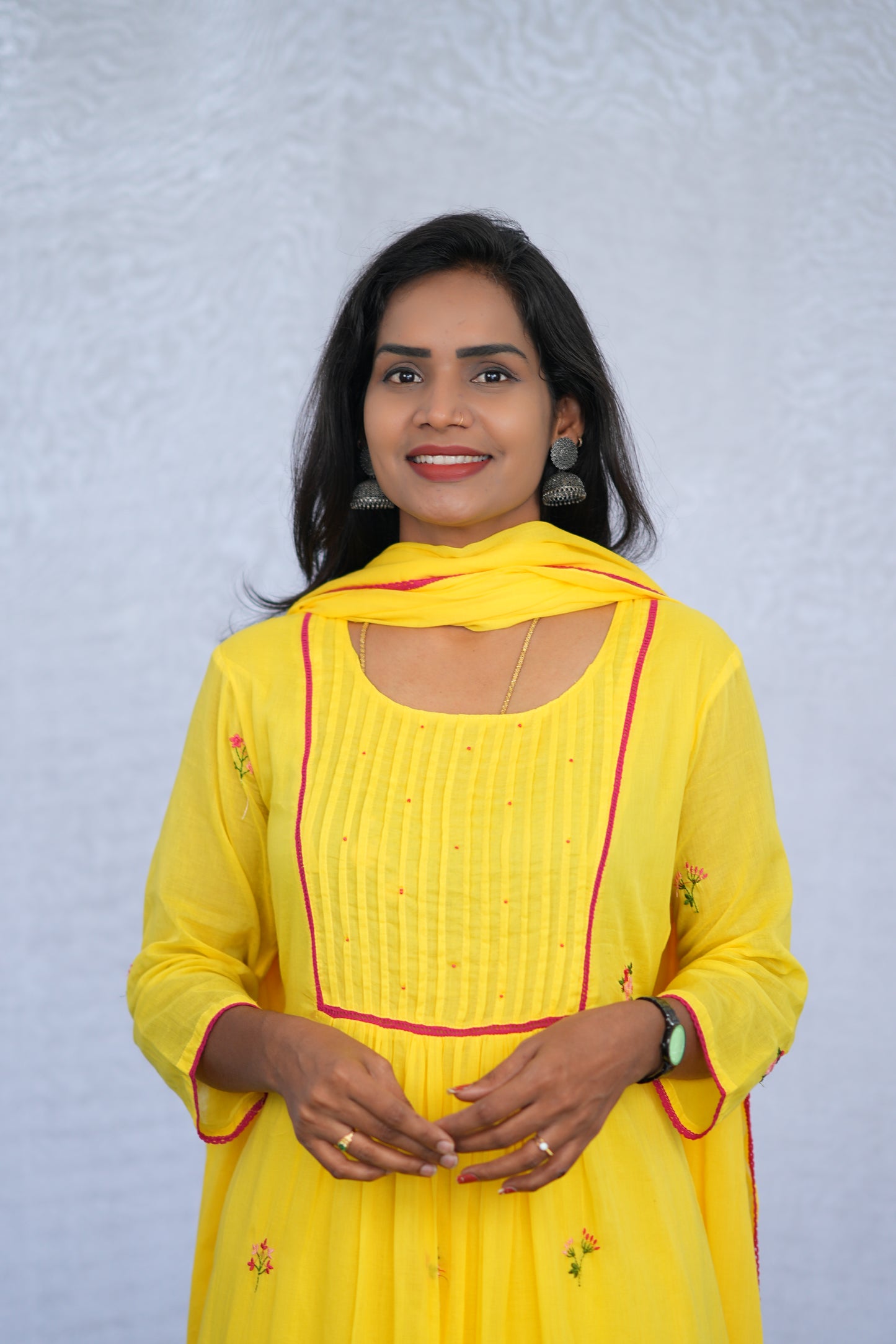 Yellow Color Mul Cotton 3 Piece Set With Embroidery Work and Complete Lining