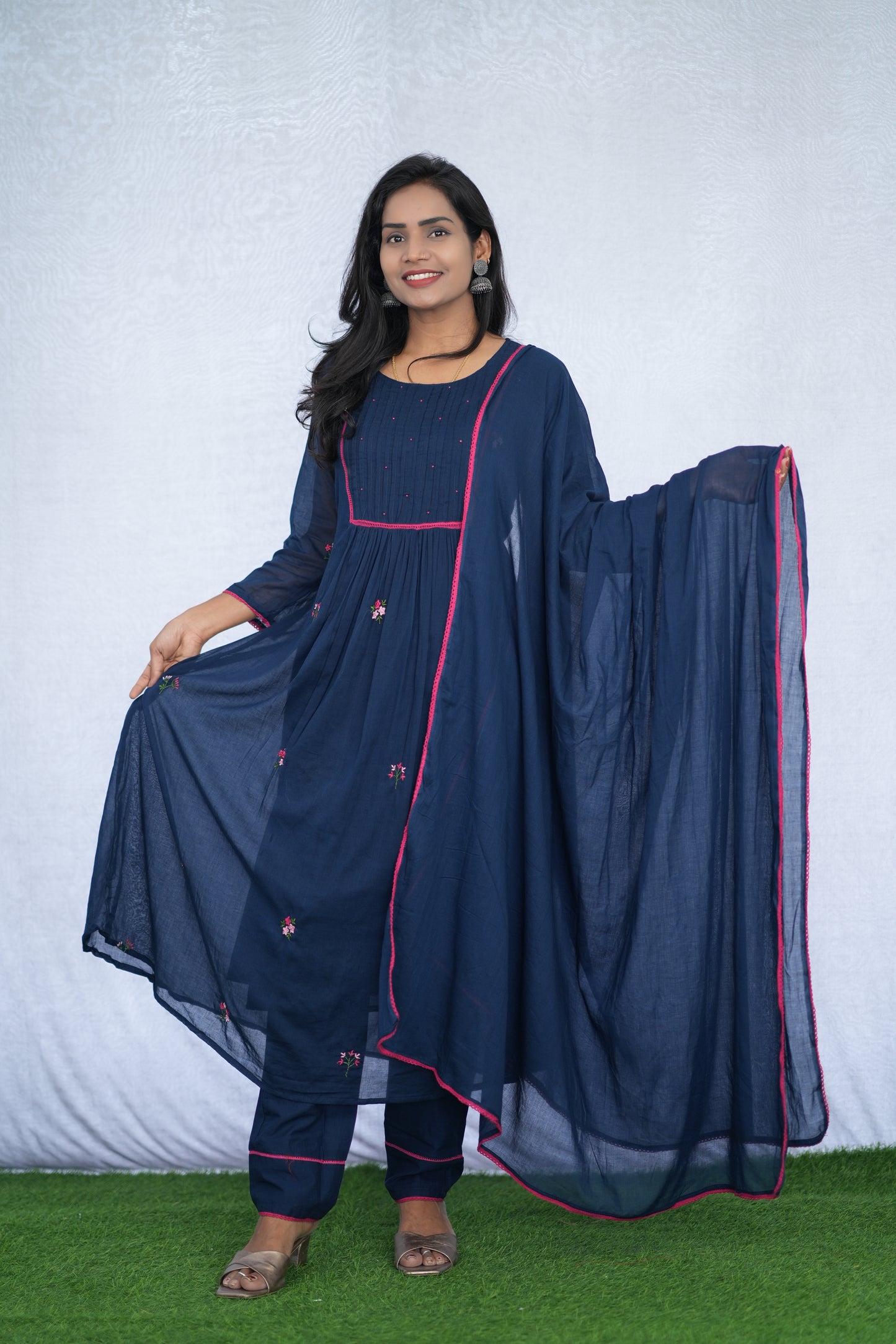 Blue Color Mul Cotton 3 Piece Set With Embroidery Work and Complete Lining